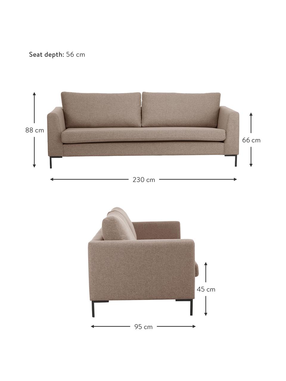 Sofa Luna (3-Sitzer) mit Metall-Füßen, Bezug: 100% Polyester Der hochwe, Gestell: Massives Buchenholz, Füße: Metall, galvanisiert, Webstoff Braun, B 230 x T 95 cm