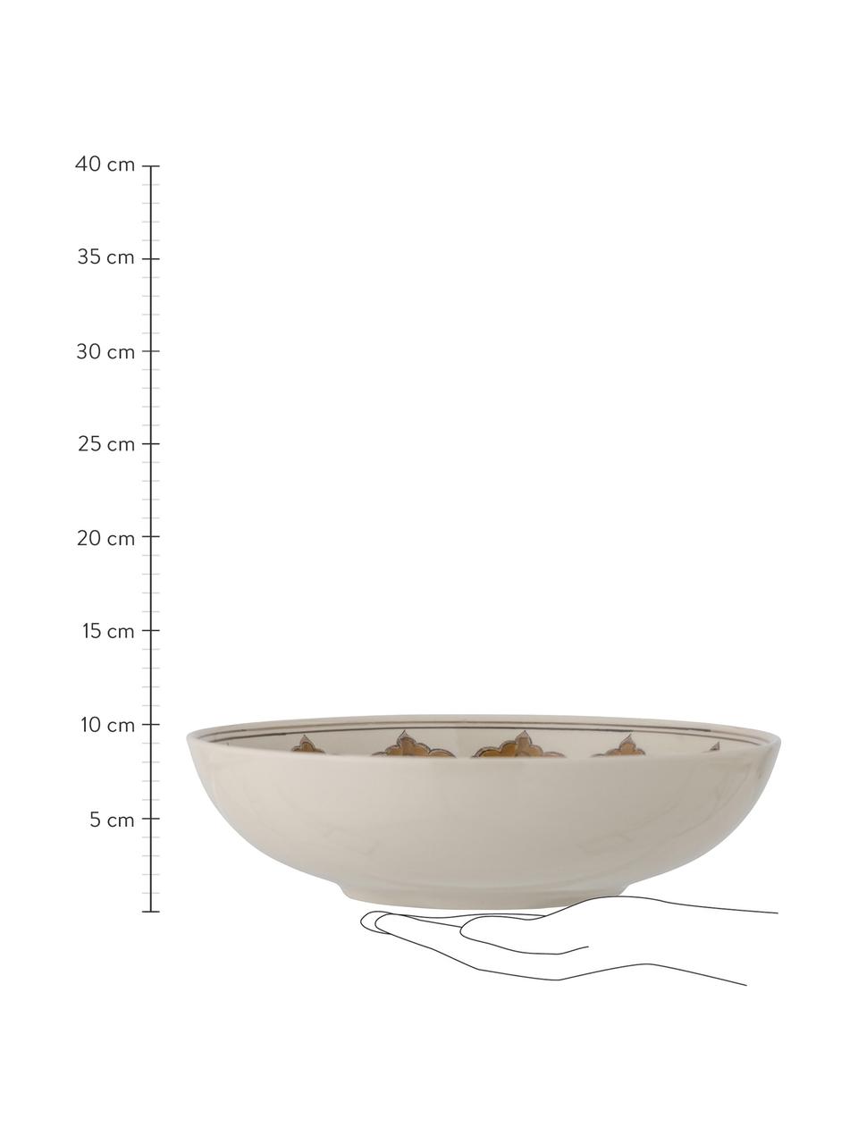 Handbeschilderde serveerschaal Heikki van keramiek, Ø 32 cm, Keramiek, Wit, bruin, patroon, Ø 32 x H 9 cm