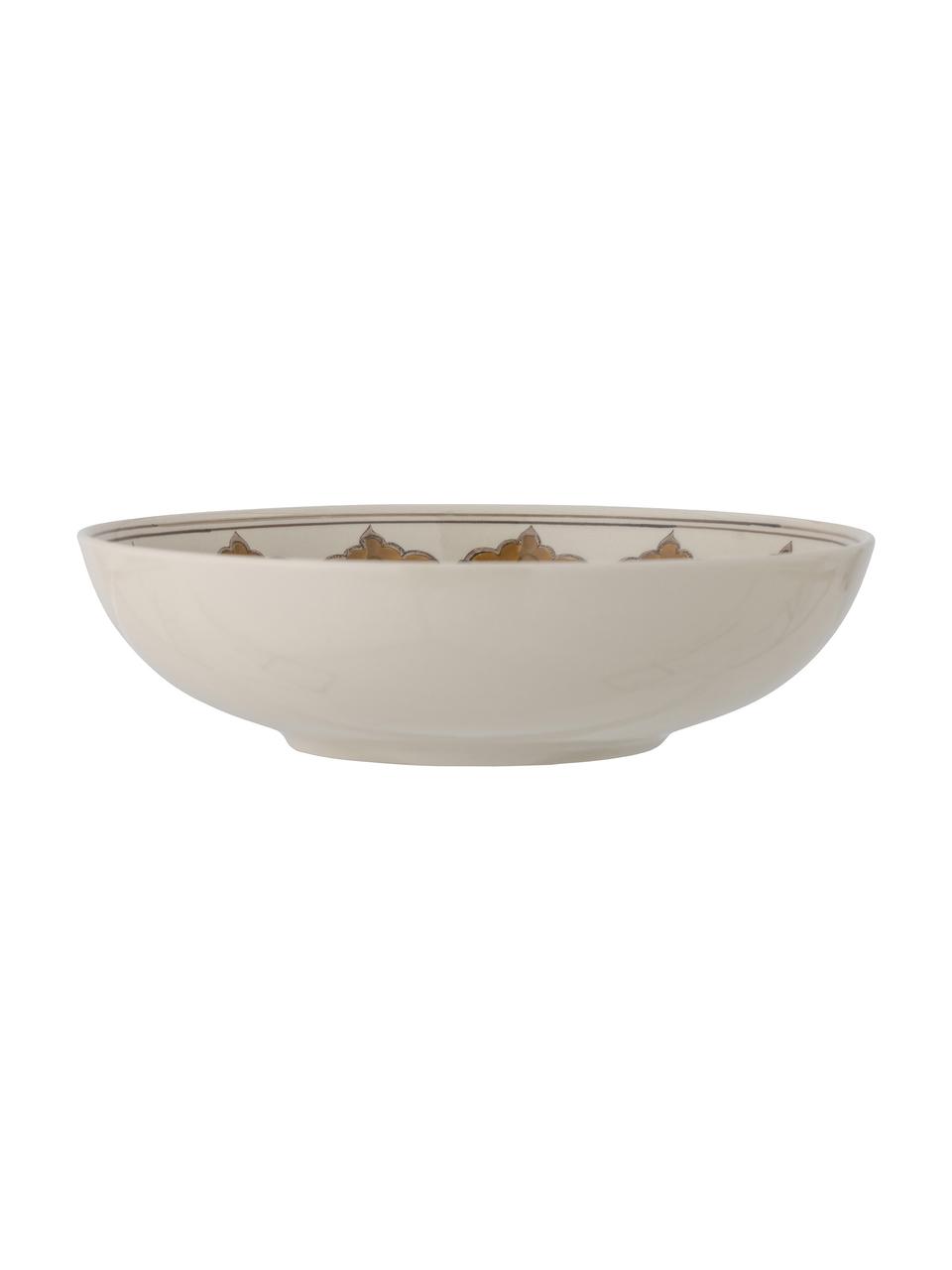 Saladier en grès peint main Heikki, Ø 32 cm, Grès cérame, Blanc, brun, imprimé, Ø 32 x haut. 9 cm