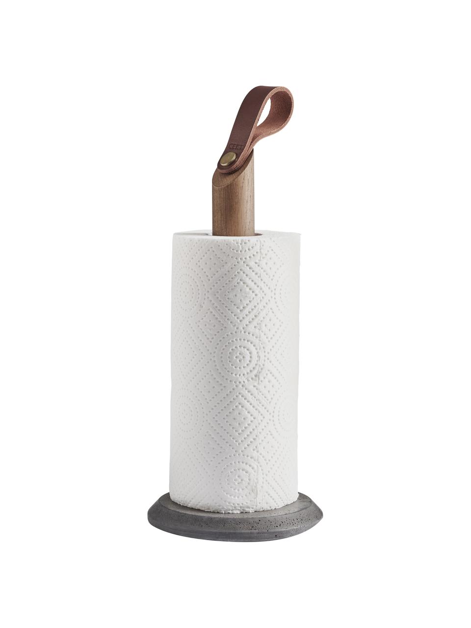 Keuken rolhouder Grab van eikenhout, Stang: eikenhout, Voet: beton, Donker hout,grijs, Ø 15 x H 32 cm