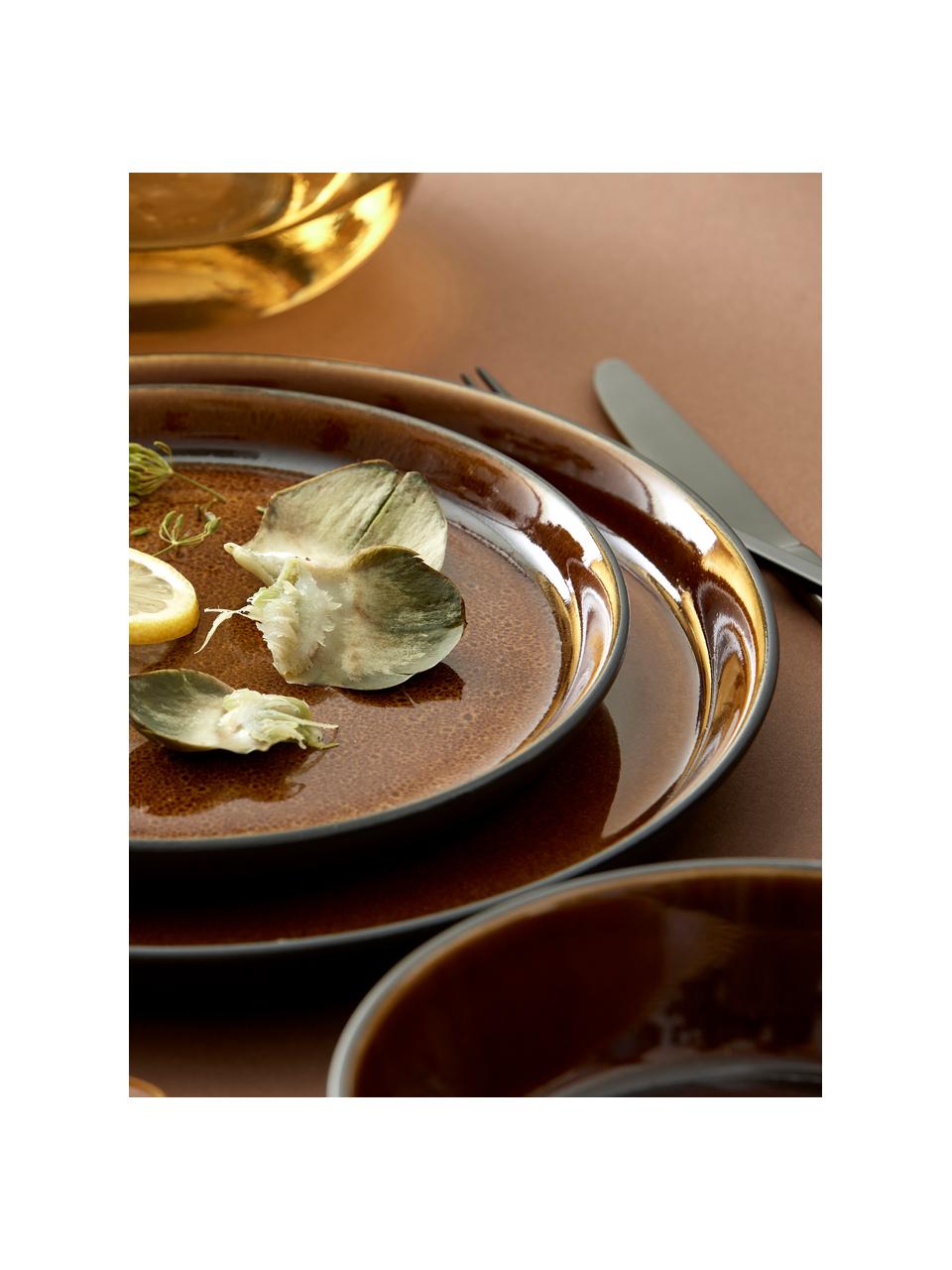 Ontbijtborden Gastro met reactief glazuur, 6 stuks, Keramiek, Donkerbruin, zwart, Ø 21 cm