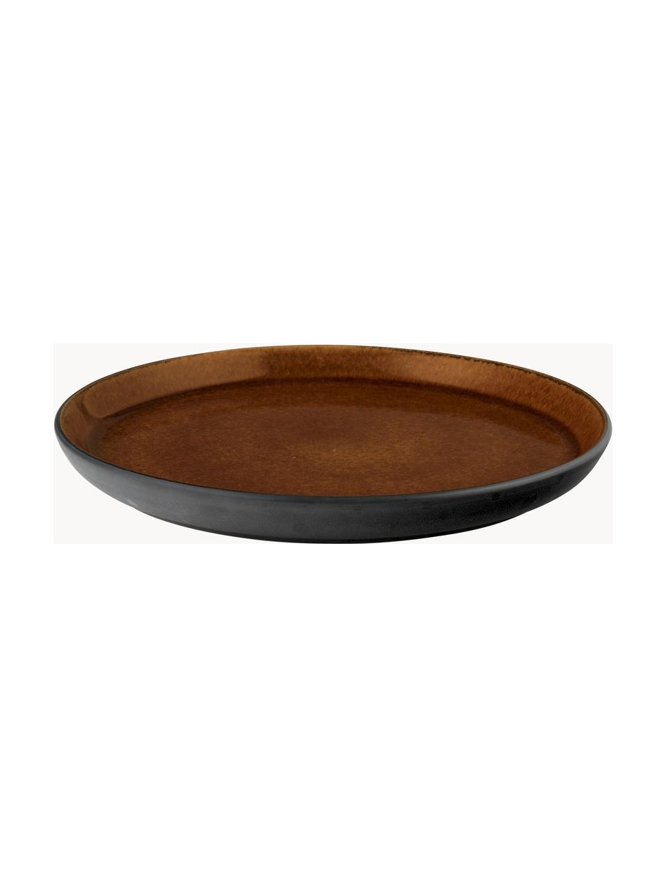 Platos postre con esmalte reactivo Gastro, 6 uds., Cerámica de gres, Marrón oscuro, negro, Ø 21 cm