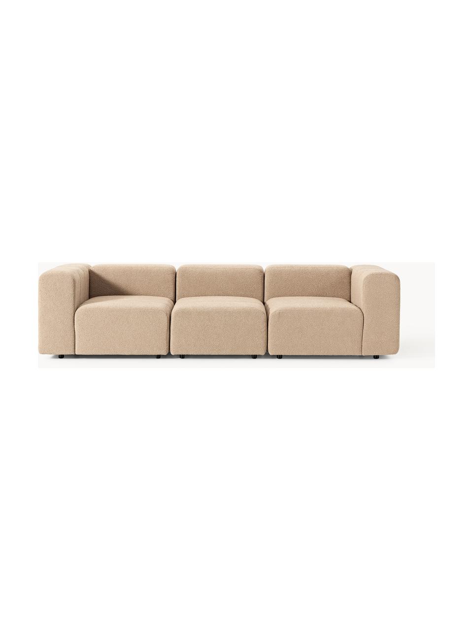 Modulares Bouclé-Sofa Lena (4-Sitzer), Bezug: Bouclé (93 % Polyester, 6, Gestell: Buchenholz, Spanplatte, H, Füße: Kunststoff, Bouclé Beige, B 287 x T 106 cm