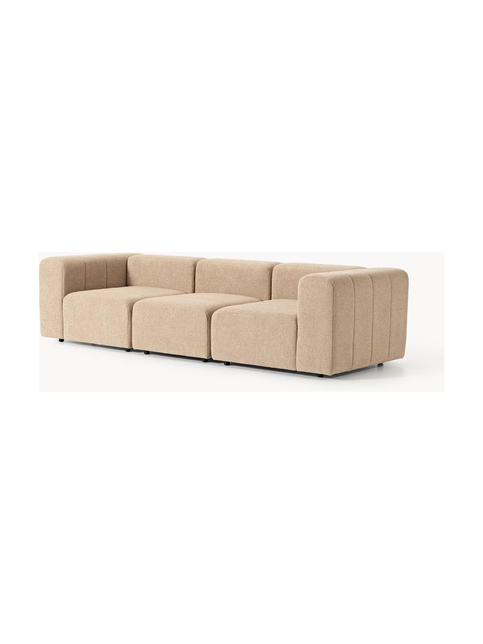 Modulares Bouclé-Sofa Lena (4-Sitzer), Bezug: Bouclé (93 % Polyester, 6, Gestell: Buchenholz, Spanplatte, H, Füße: Kunststoff, Bouclé Beige, B 287 x T 106 cm