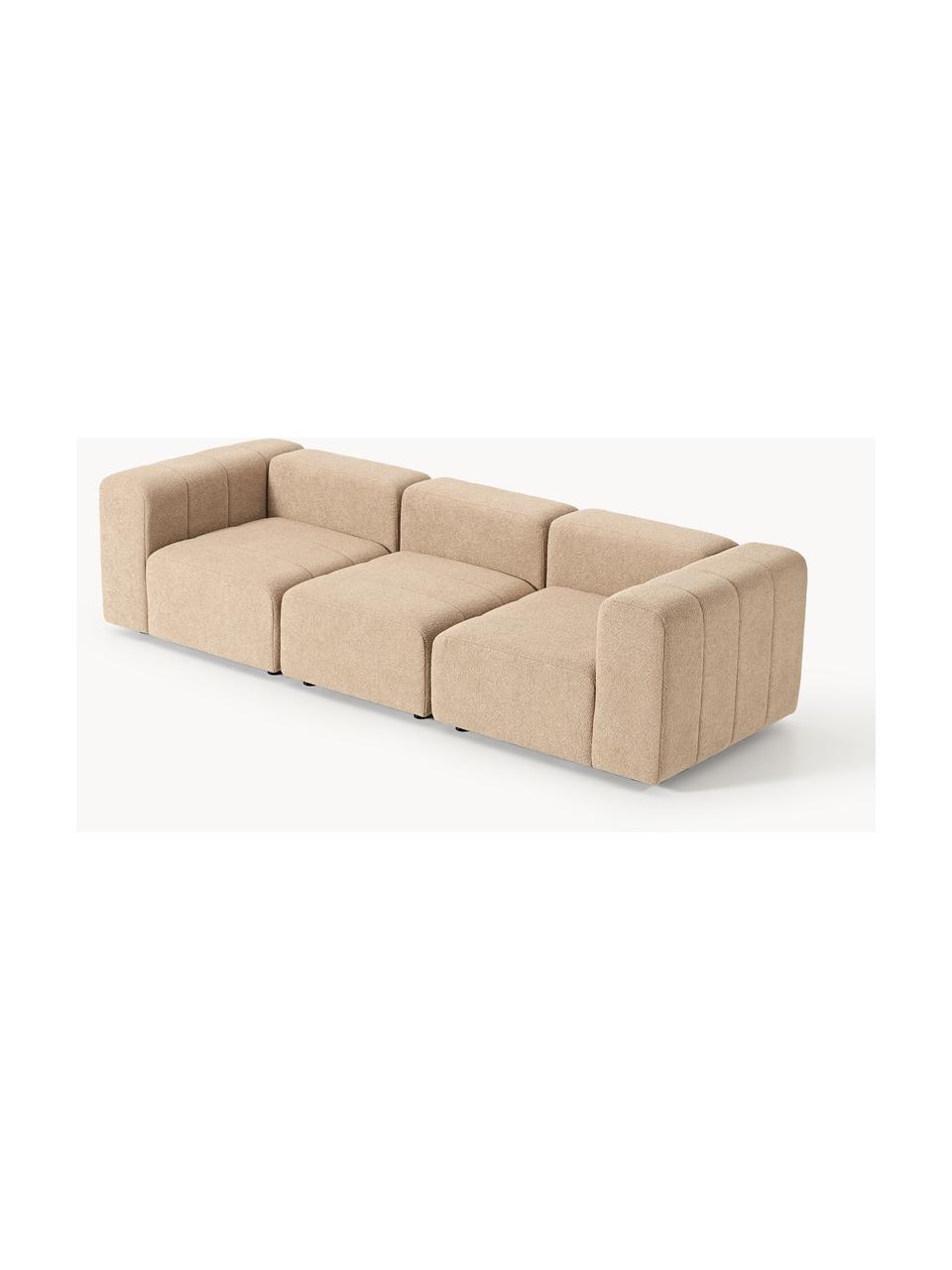 Modulares Bouclé-Sofa Lena (4-Sitzer), Bezug: Bouclé (93 % Polyester, 6, Gestell: Buchenholz, Spanplatte, H, Füße: Kunststoff, Bouclé Beige, B 287 x T 106 cm