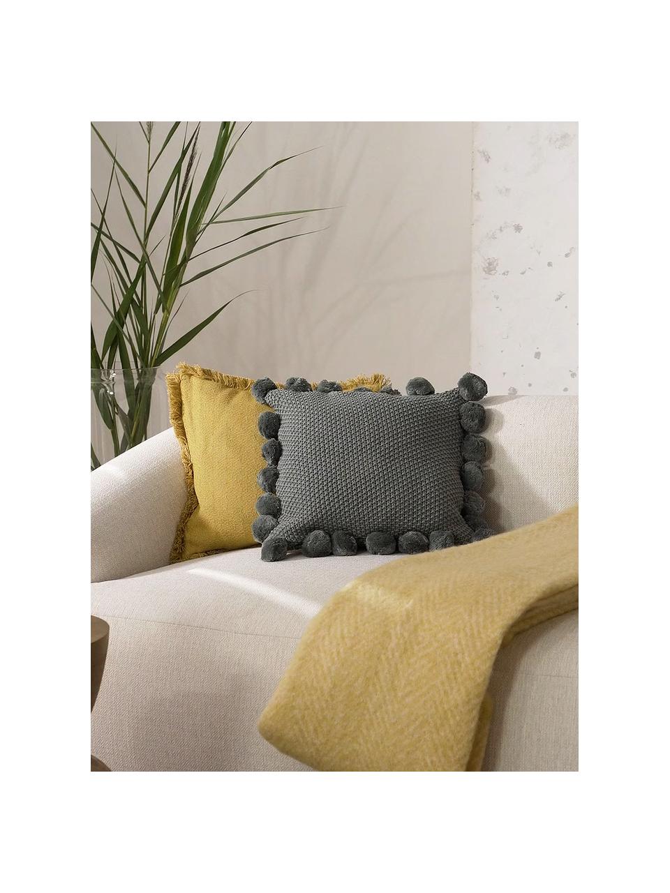 Poszewka na poduszkę z pomponami Molly, 100% bawełna, Zielony, S 40 x D 40 cm