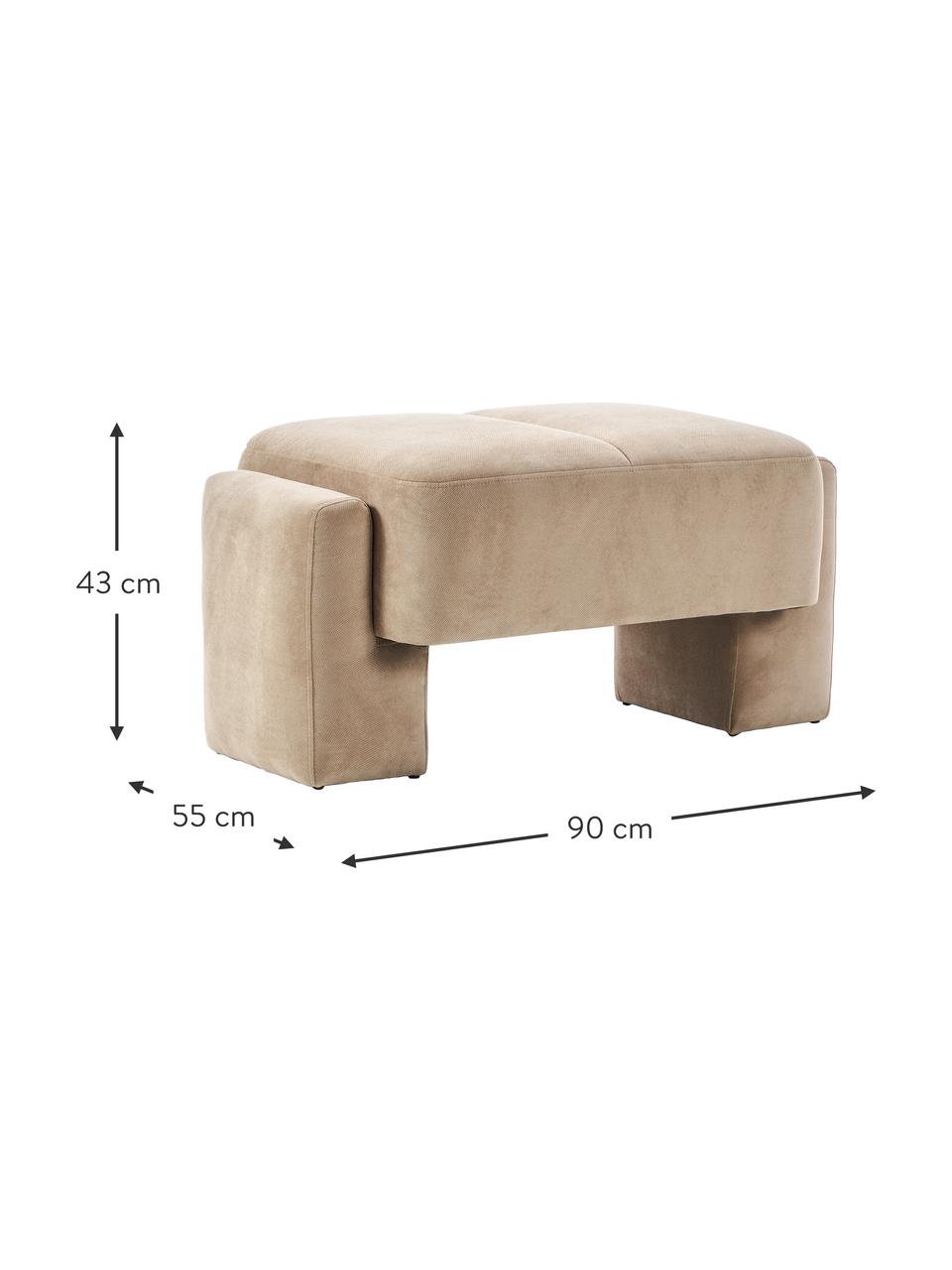 Sgabello da divano Bobi, Rivestimento: 88% poliestere, 12% nylon, Struttura: legno di pino massiccio, Tessuto color sabbia, Larg. 90 x Prof. 55 cm