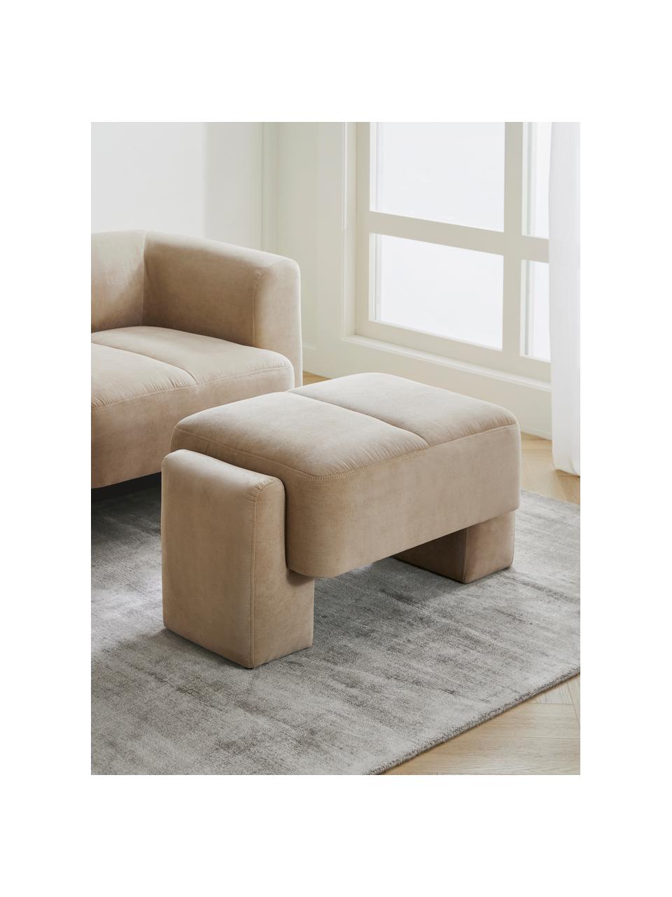 Sgabello da divano Bobi, Rivestimento: 88% poliestere, 12% nylon, Struttura: legno di pino massiccio, Tessuto color sabbia, Larg. 90 x Prof. 55 cm