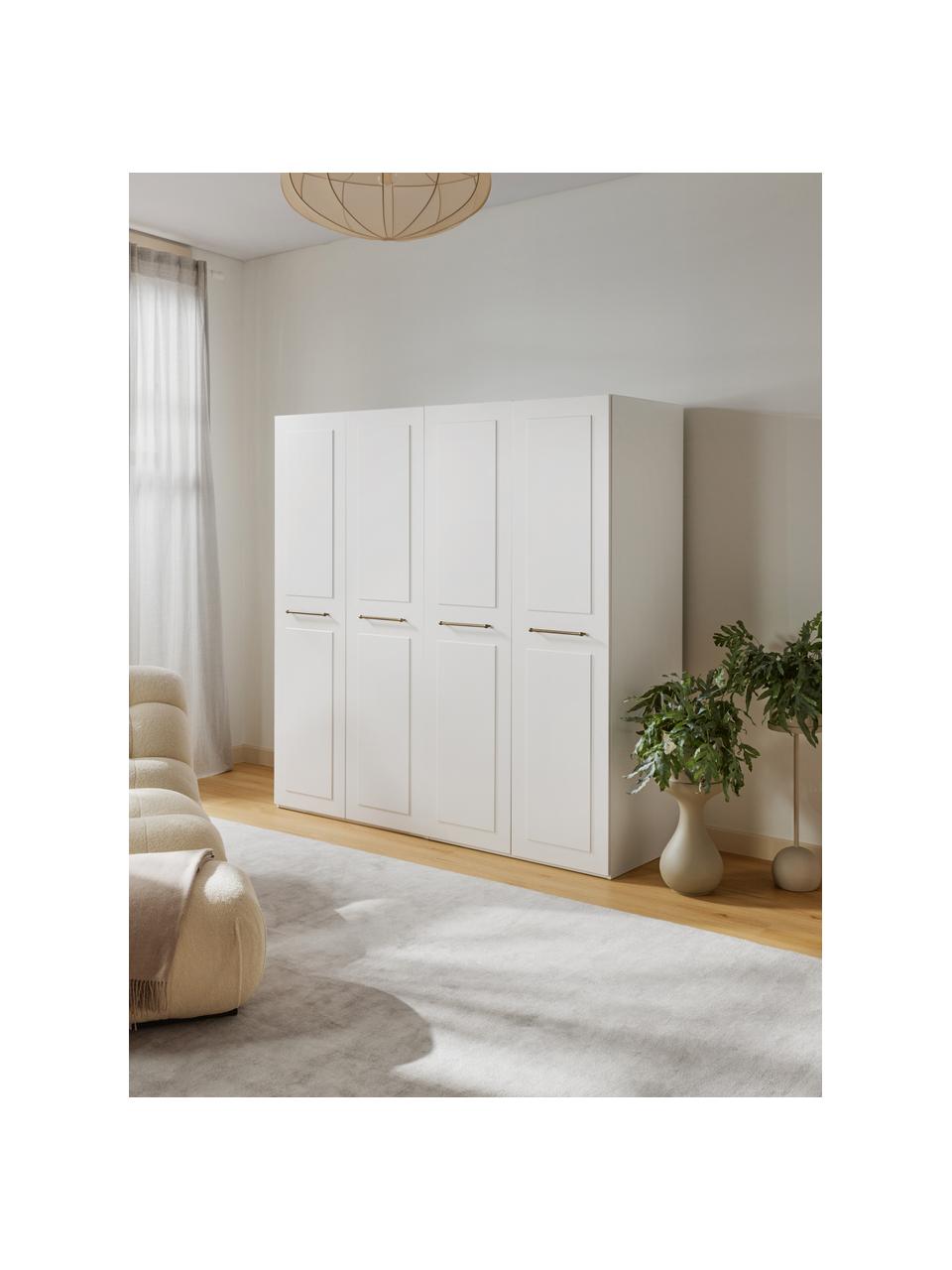 Modularer Drehtürenschrank Charlotte, 200 cm Breite, mehrere Varianten, Korpus: Spanplatte, melaminbeschi, Griffe: Messing Dieses Produkt wi, Weiß, Basic Interior, B 200 x H 200 cm