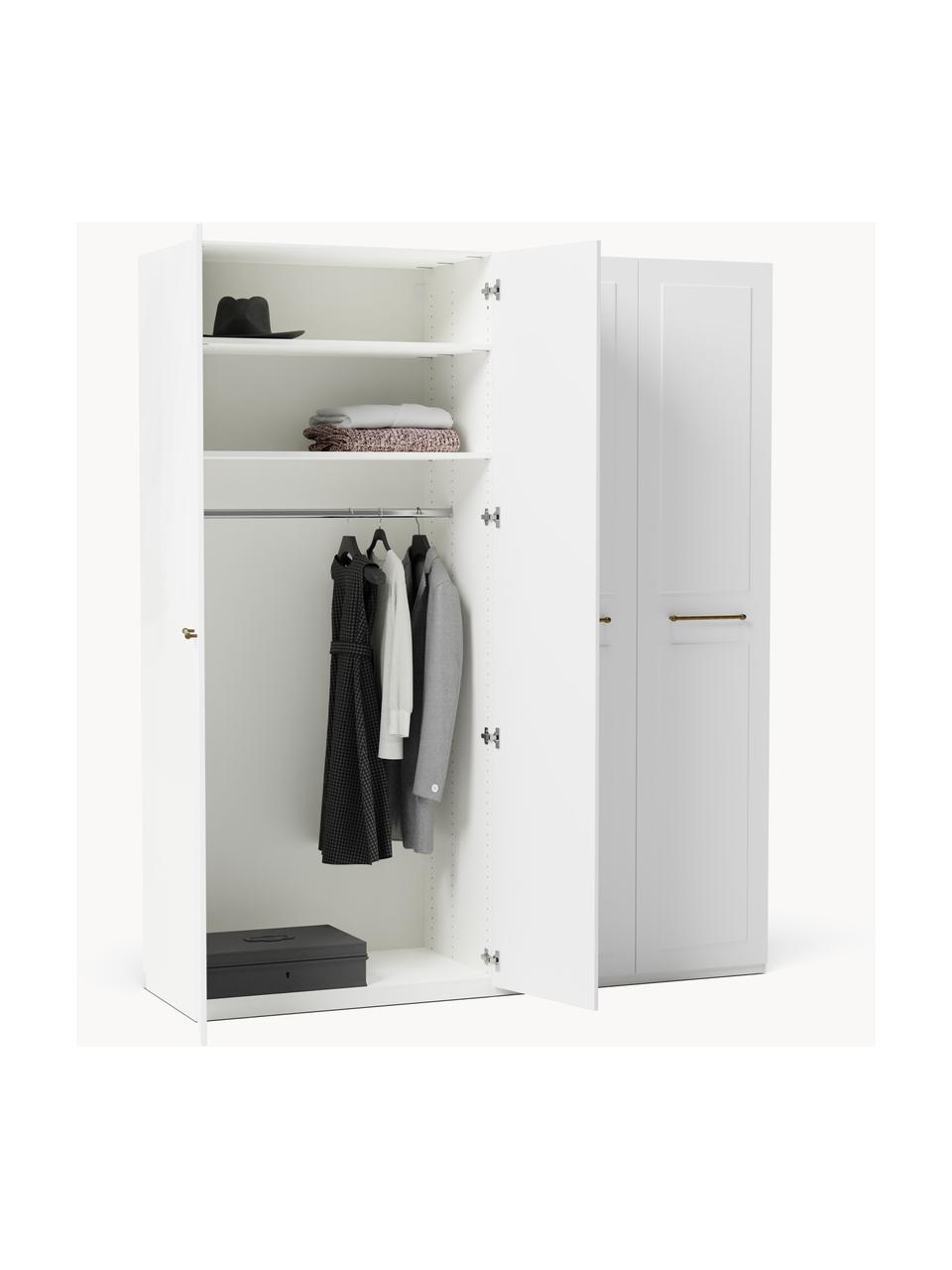 Modularer Drehtürenschrank Charlotte, 200 cm Breite, mehrere Varianten, Korpus: Spanplatte, melaminbeschi, Griffe: Messing Dieses Produkt wi, Weiß, Basic Interior, B 200 x H 200 cm