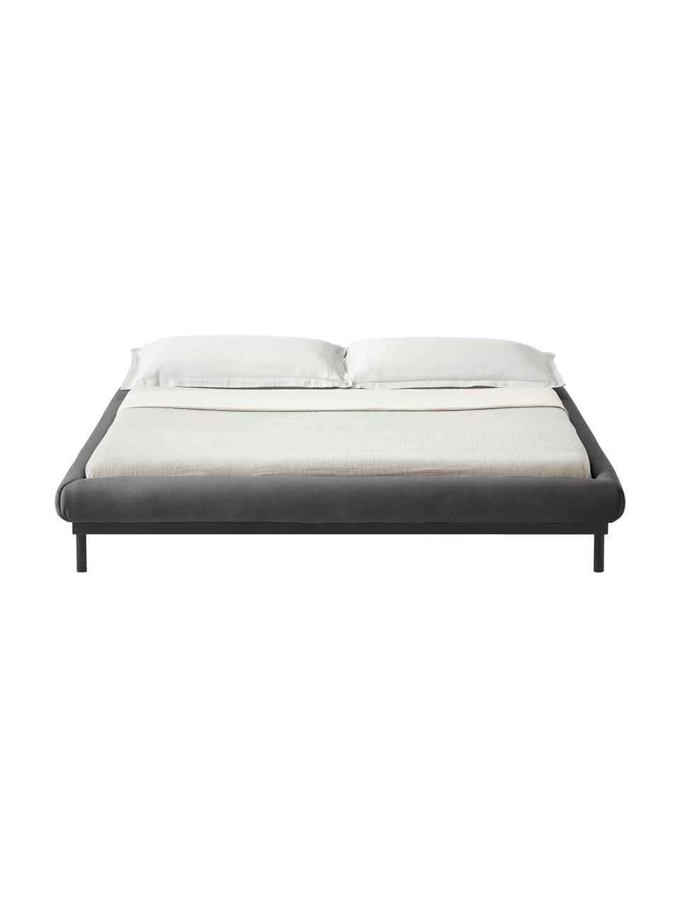 Polsterbett Meya ohne Kopfteil, Bezug: Fein strukturierter Webst, Korpus: Metall, pulverbeschichtet, Webstoff Dunkelgrau, B 140 x L 200 cm