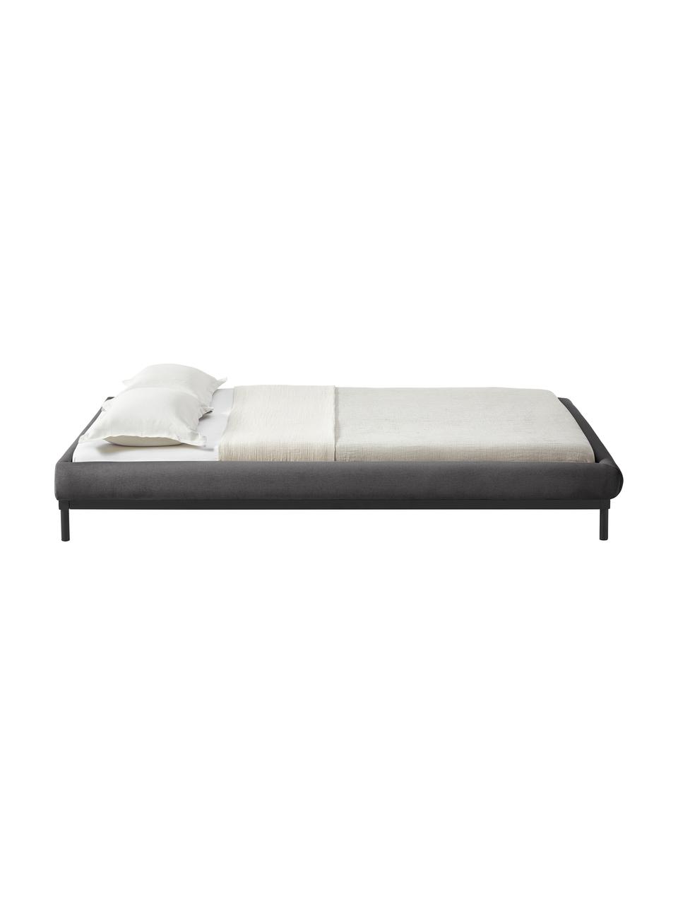 Lit matelassé Meya, Tissu gris foncé, larg. 140 x long. 200 cm