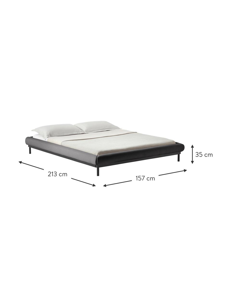 Cama tapizada Meya, Tapizado: tejido finamente texturiz, Estructura: metal con pintura en polv, Tejido gris oscuro, An 140 x L 200 cm