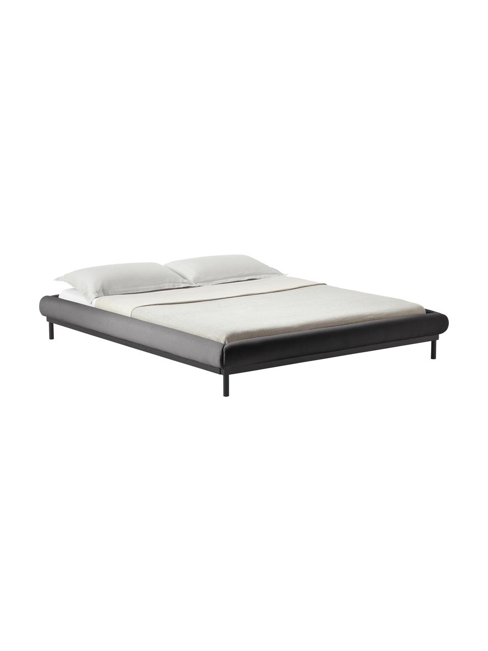 Gestoffeerd bed Meya zonder hoofdeinde, Bekleding: fijn gestructureerde gewe, Frame: gepoedercoat metaal, mult, Geweven stof donkergrijs, B 140 x L 200 cm