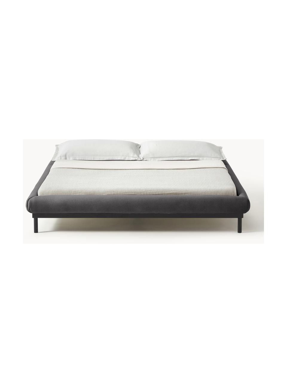 Cama tapizada Meya, Tapizado: tejido finamente texturiz, Estructura: metal con pintura en polv, Tejido gris oscuro, An 140 x L 200 cm