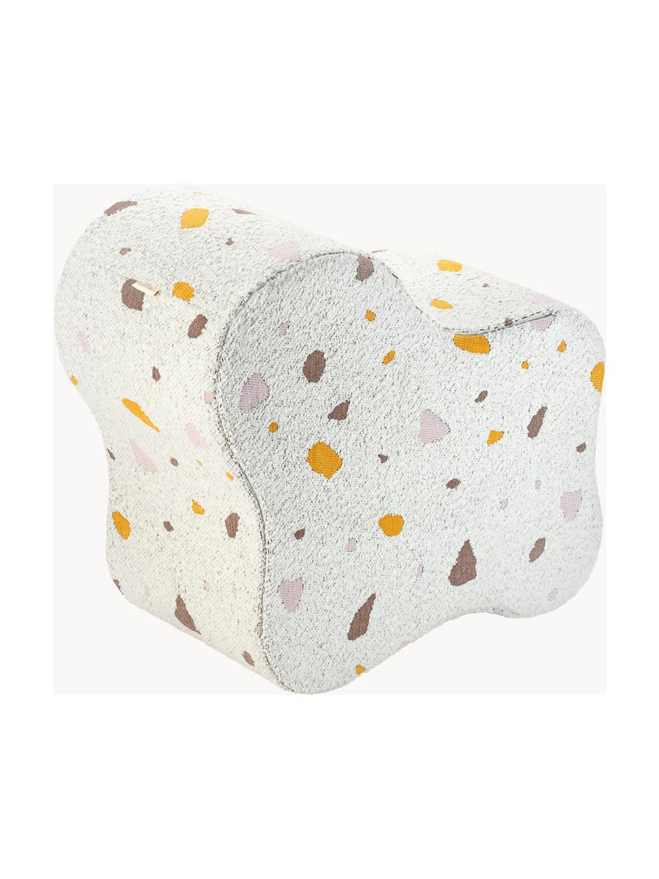 Pouf per bambini in bouclé fatto a mano Cloud, Bouclé bianco, effetto terrazzo, Larg. 40 x Prof. 25 cm