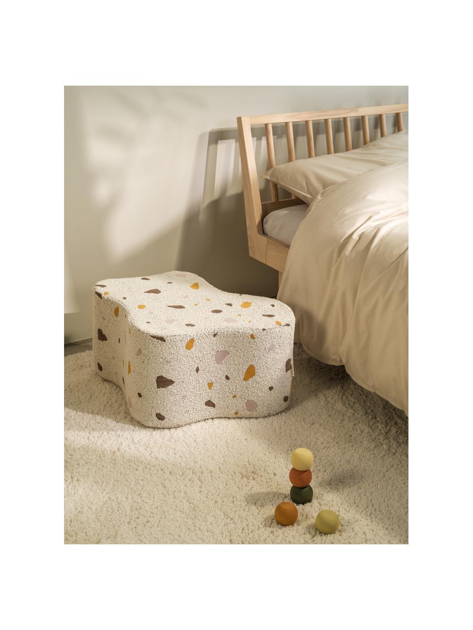 Handgefertigter Kinder-Pouf Cloud aus Bouclé, Bouclé Weiß, Terrazzo-Optik, B 40 x T 25 cm