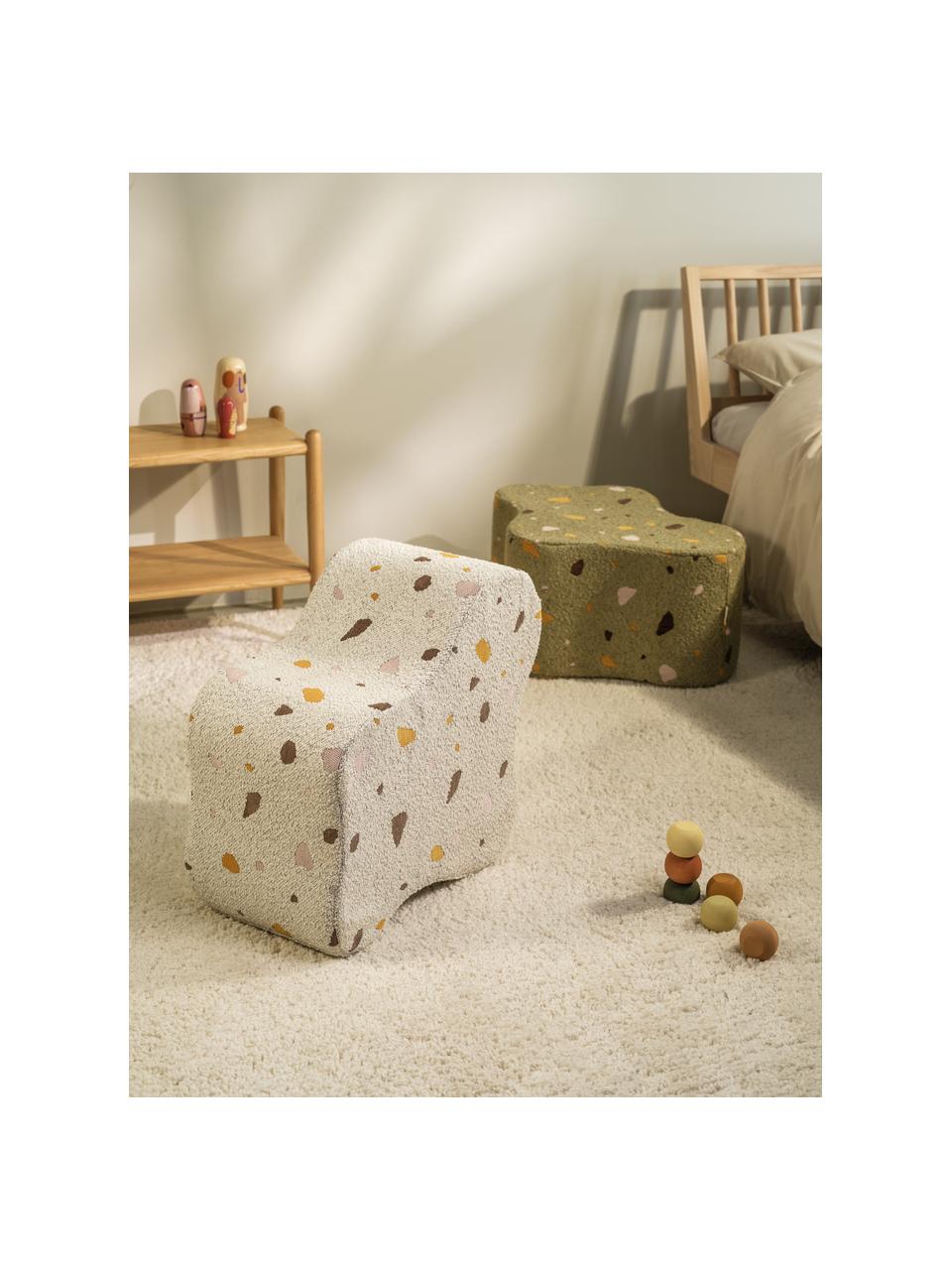 Handgefertigter Kinder-Pouf Cloud aus Bouclé, Bouclé Weiß, Terrazzo-Optik, B 40 x T 25 cm