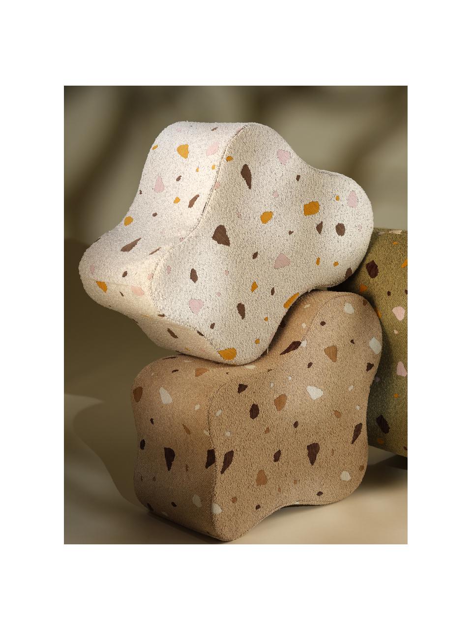 Pouf en bouclette pour enfants fait main Cloud, Bouclette blanche, aspect terrazzo, larg. 40 x haut. 25 cm