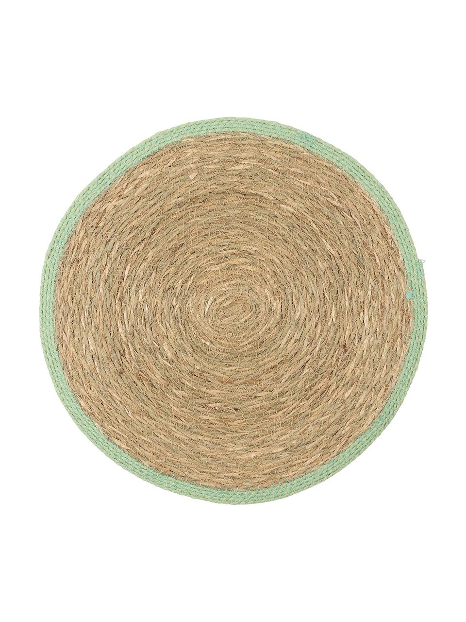 Ronde placemats Boho, 2 stuks, Zeegras, Beige, groen, Ø 35 cm