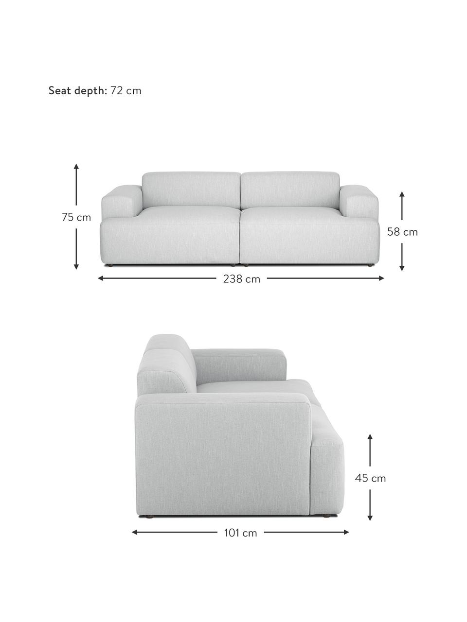 Bank Melva (3-zits), Bekleding: 100% polyester Met 35.000, Frame: massief grenenhout, FSC-g, Poten: kunststof, Geweven stof lichtgrijs, B 238 x D 101 cm