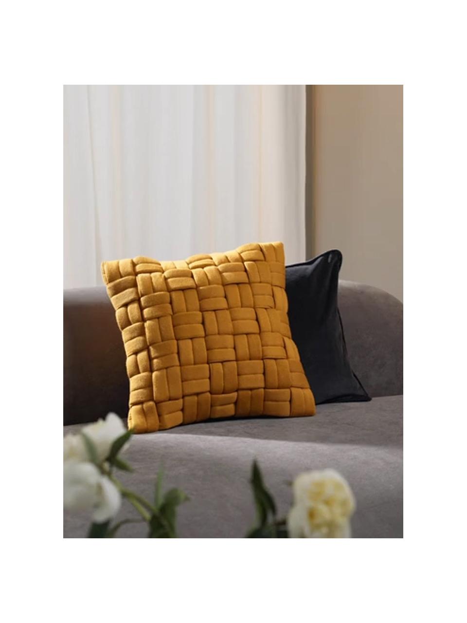 Housse de coussin 40x40 jaune moutarde Norman, Jaune moutarde, larg. 40 x long. 40 cm