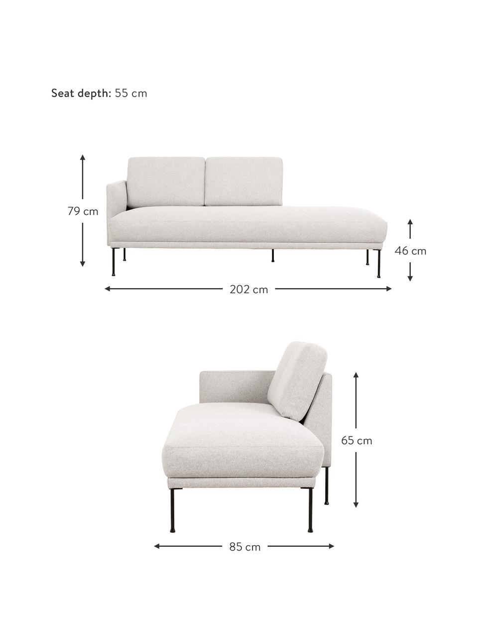 Šezlong s kovovými nohami Fluente, Béžová, Š 202 x H 85 cm, s operadlom naľavo