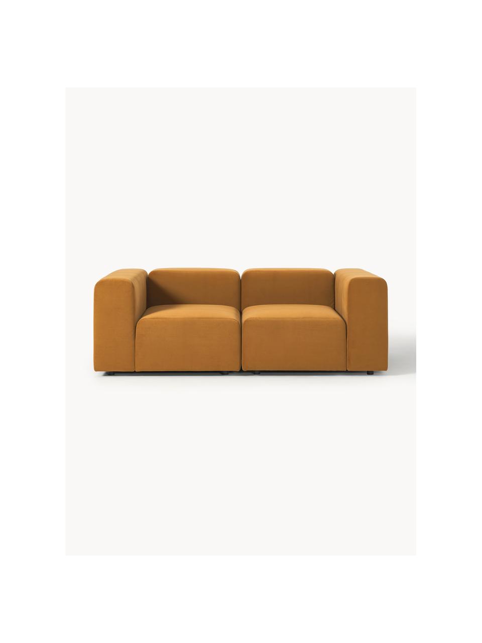 Sofá modular de terciopelo Lena (3 plazas), Tapizado: terciopelo (100% poliéste, Estructura: madera de pino, contracha, Patas: plástico., Terciopelo ocre, An 209 x F 106 cm