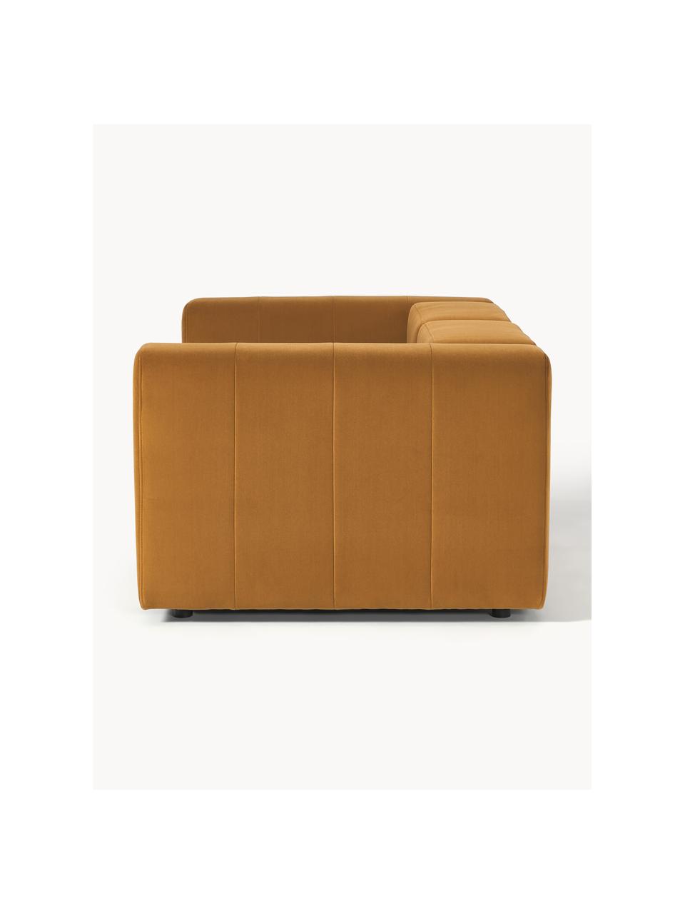 Sofá modular de terciopelo Lena (3 plazas), Tapizado: terciopelo (100% poliéste, Estructura: madera de pino, contracha, Patas: plástico., Terciopelo ocre, An 209 x F 106 cm