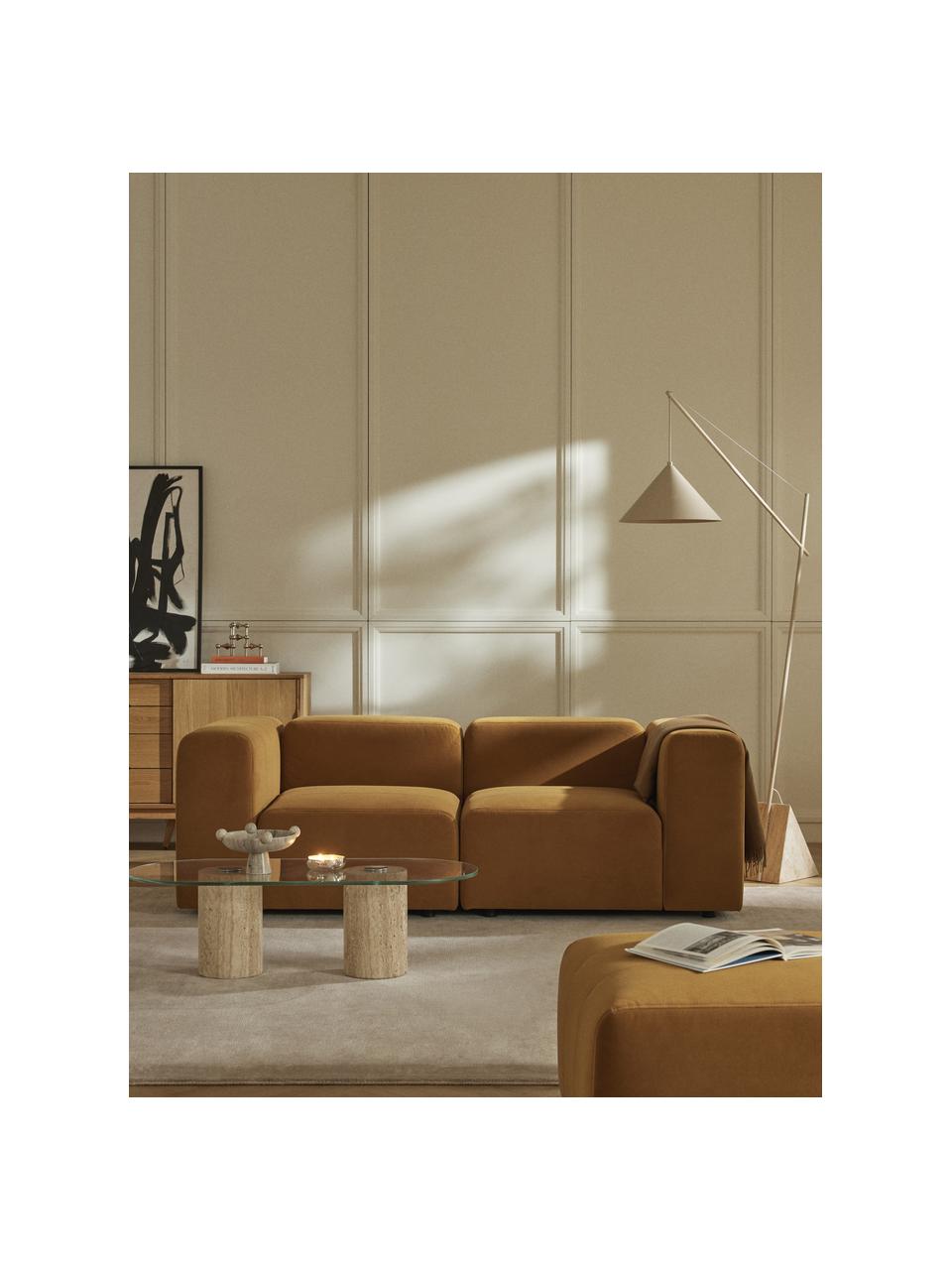 Samt-Modulares Sofa Lena (3-Sitzer), Bezug: Samt (100 % Polyester) De, Gestell: Kiefernholz, Schichtholz,, Samt Ockergelb, B 209 x T 106 cm