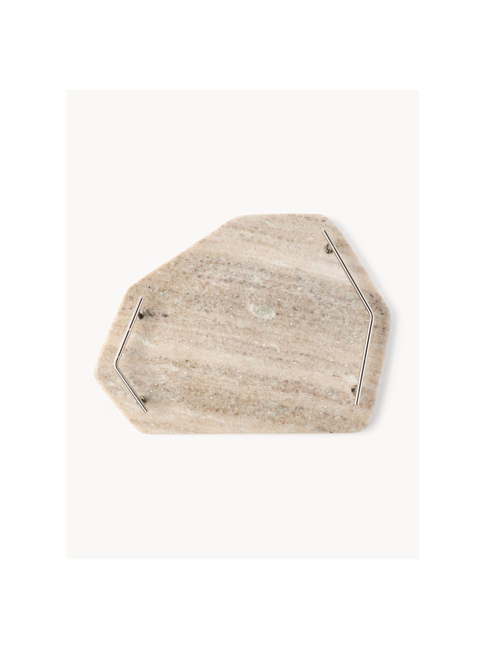 Marmeren serveerplateau Han, Dienblad: marmer, Handvatten: metaal, Bruin, gemarmerd, B 29 x D 24 cm