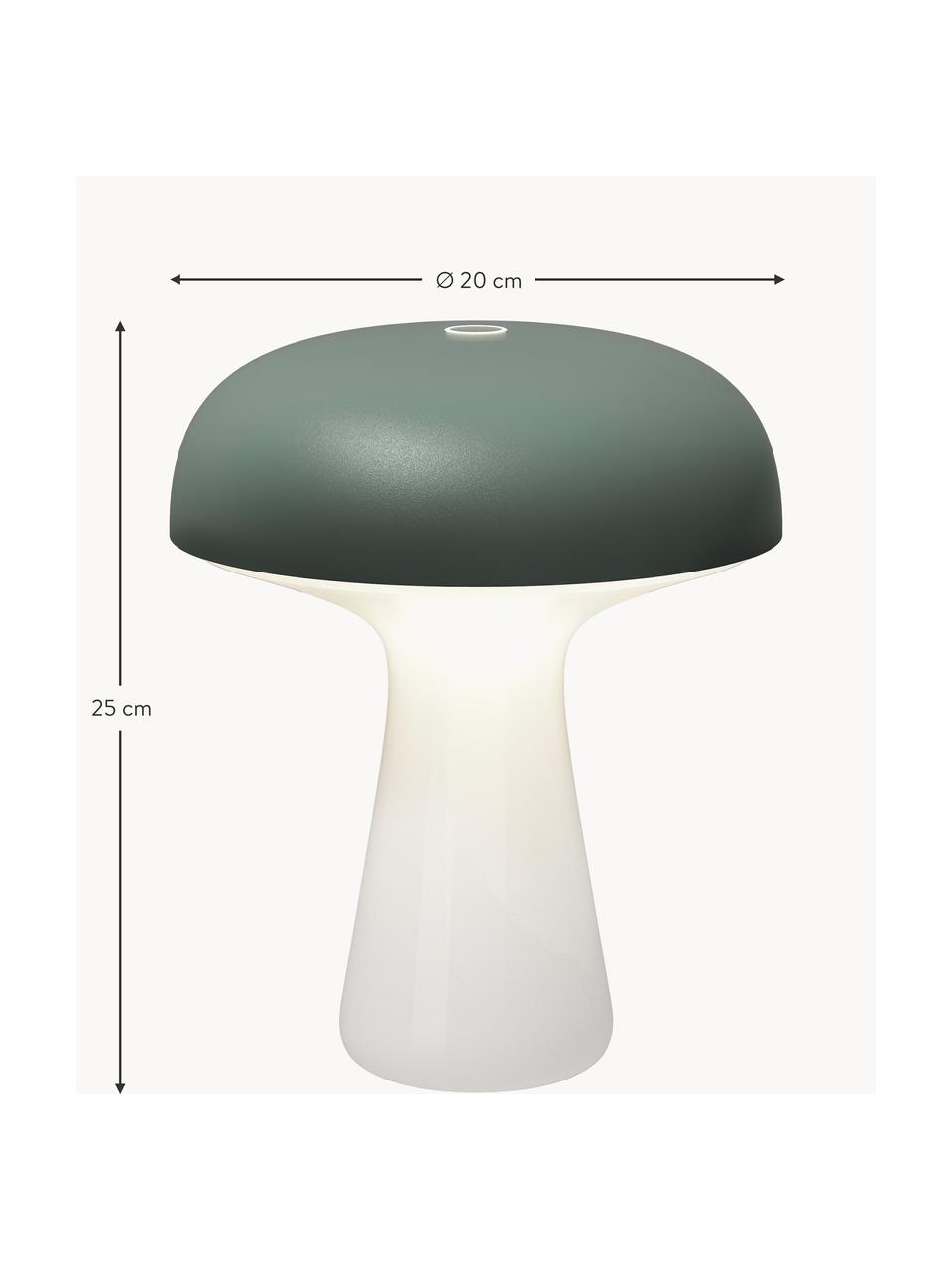 Lampada piccola da esterno portatile a LED con luce regolabile My T, Struttura: vetro, Paralume: alluminio rivestito, Verde salvia, bianco, Ø 20 x Alt. 25 cm