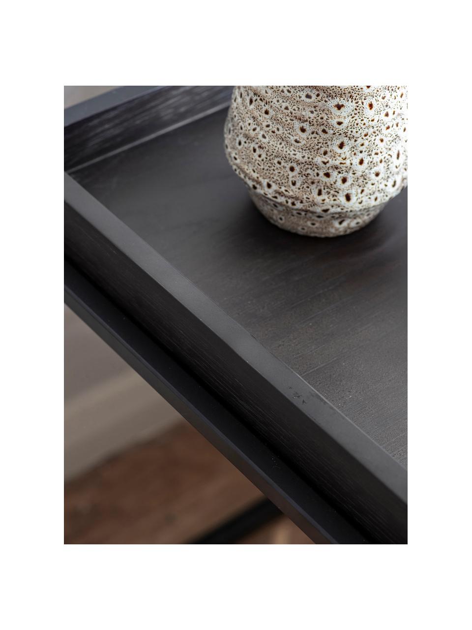 Bijzettafel Forden van hout en metaal in zwart, Tafelblad: MDF, fineer en gelakt, Frame: gelakt metaal, Zwart, 55 x 60 cm