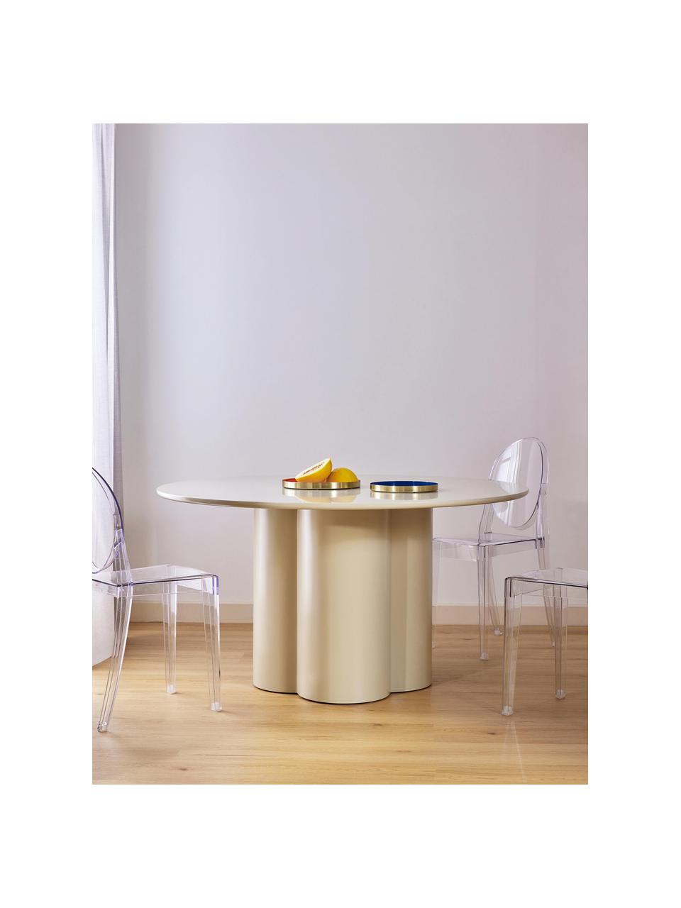 Mesa de comedor redonda de madera Keva, tamaños diferentes, Tablero de fibras de densidad media (MDF) con certificado FSC, recubierto, Blanco Off White, Ø 140 cm