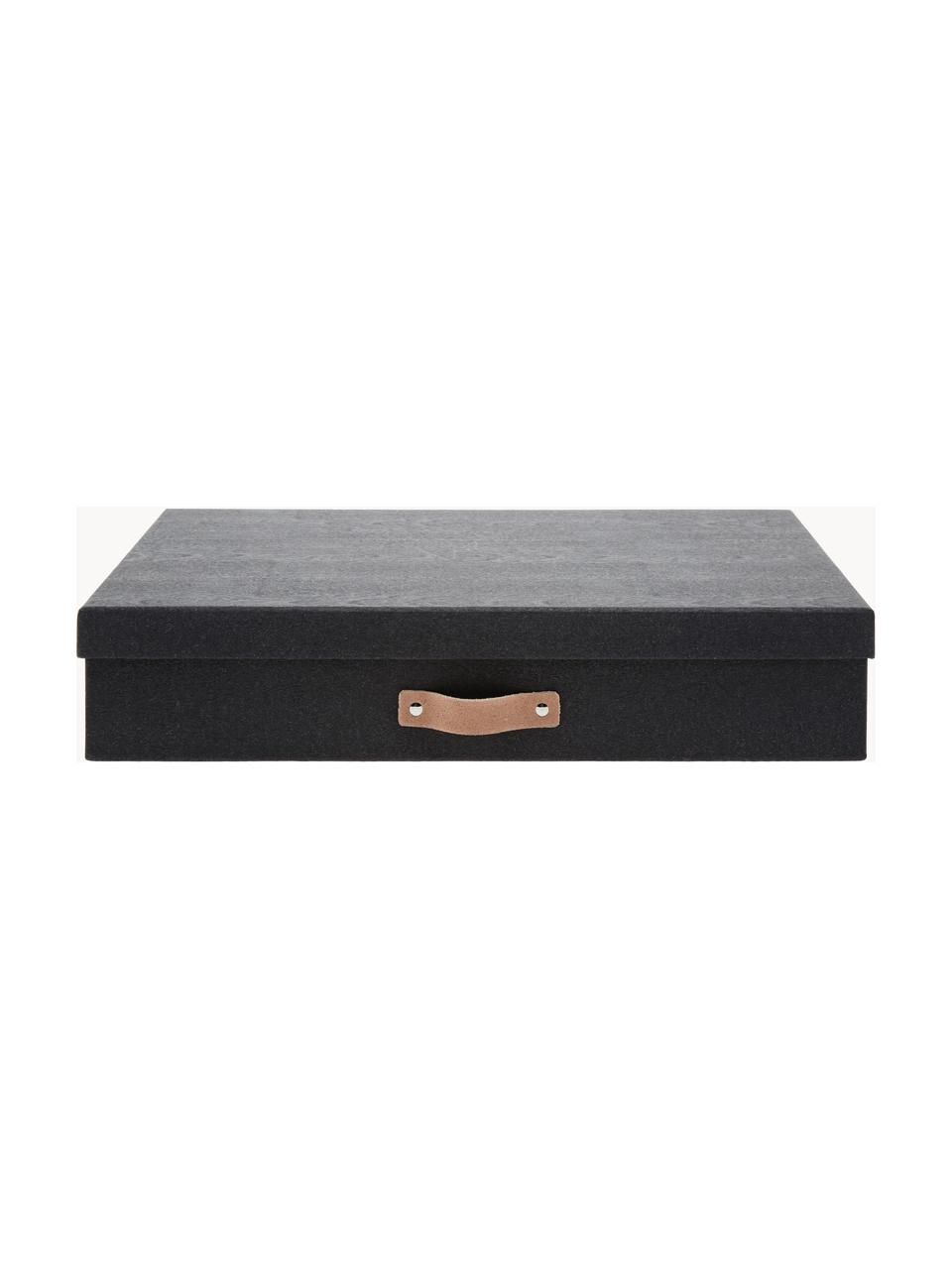 Aufbewahrungsbox Sverker II, Box: Fester Karton, mit Holzde, Griff: Leder, Schwarz, B 44 x H 9 cm