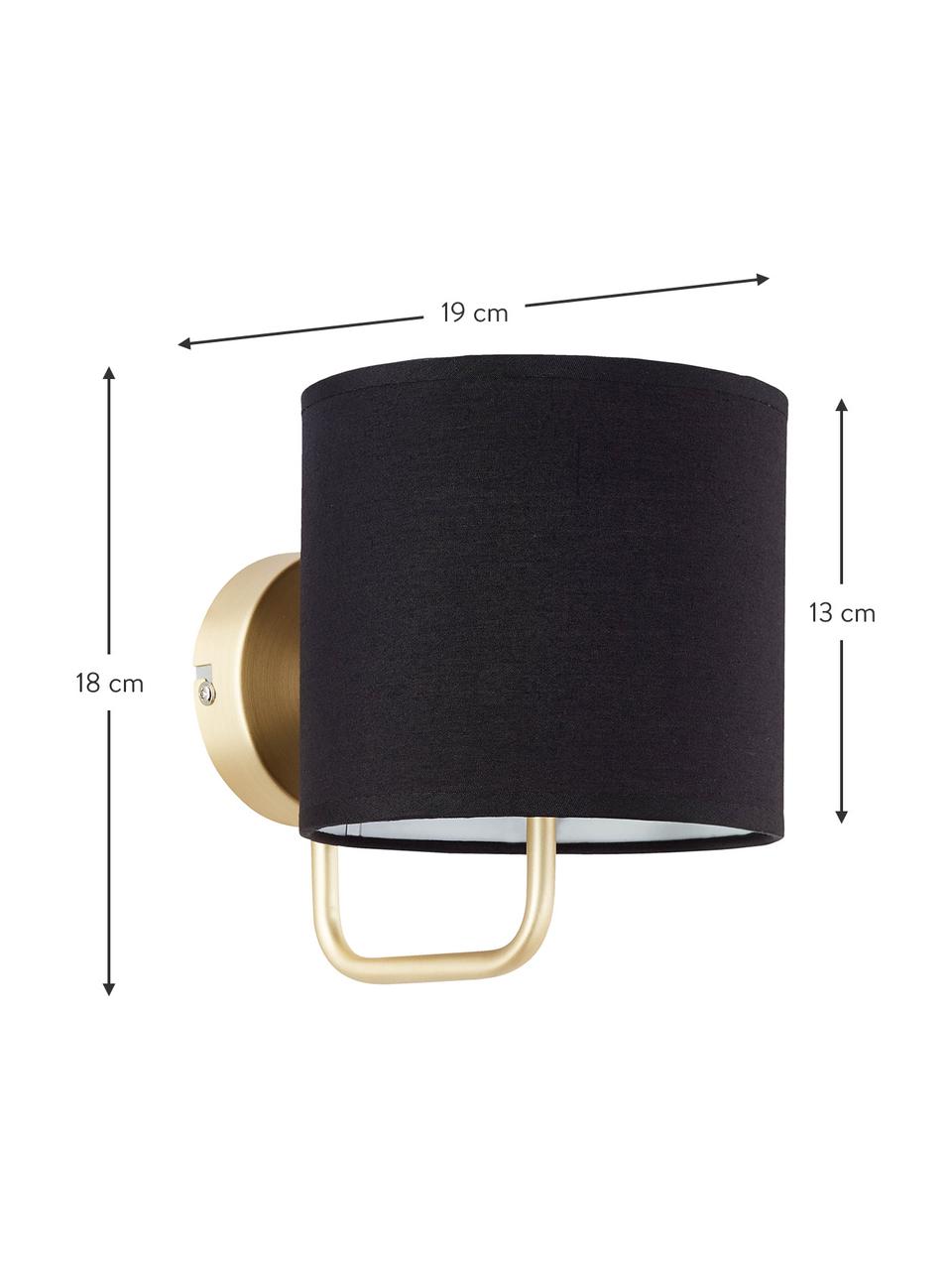 Klassieke wandlamp Clarie, Lampenkap: 90% teryleen, 10% katoen, Frame: verchroomd metaal, Zwart, messingkleurig, D 19 x H 18 cm
