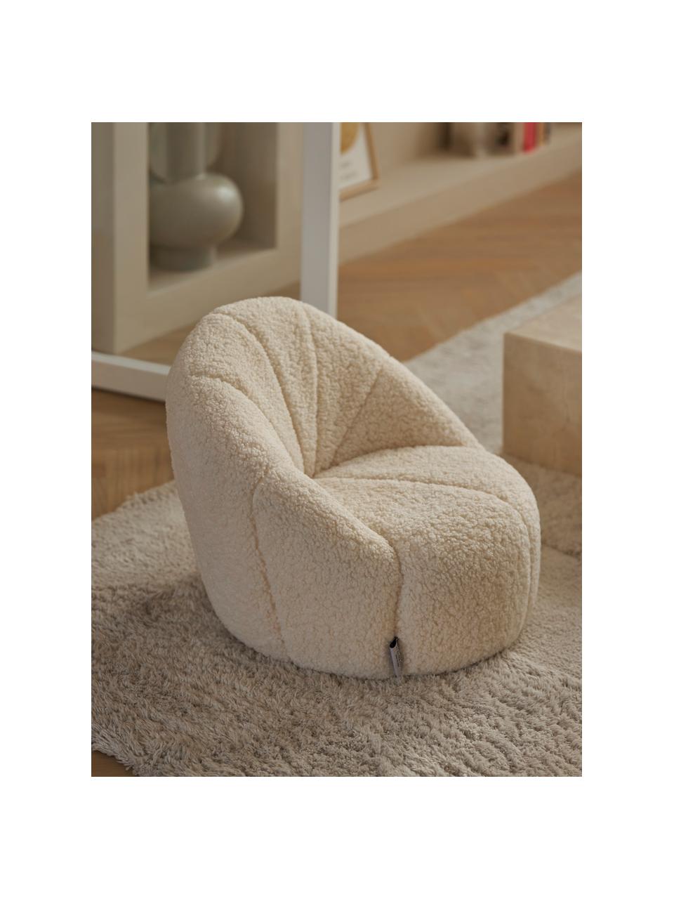 Fauteuil en peluche pour enfants Shaggy, Polyester (peau en peluche), Blanc crème, Ø 54 x haut. 46 cm