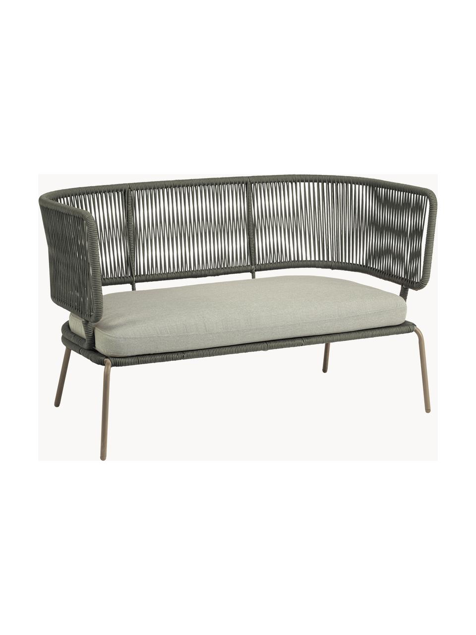 Tuin loungebank Nadin met gevlochten touw (2-zits), Frame: verzinkt metaal en gelakt, Bekleding: polyester, Geweven stof lichtbeige, olijfgroen, B 135 x H 65 cm