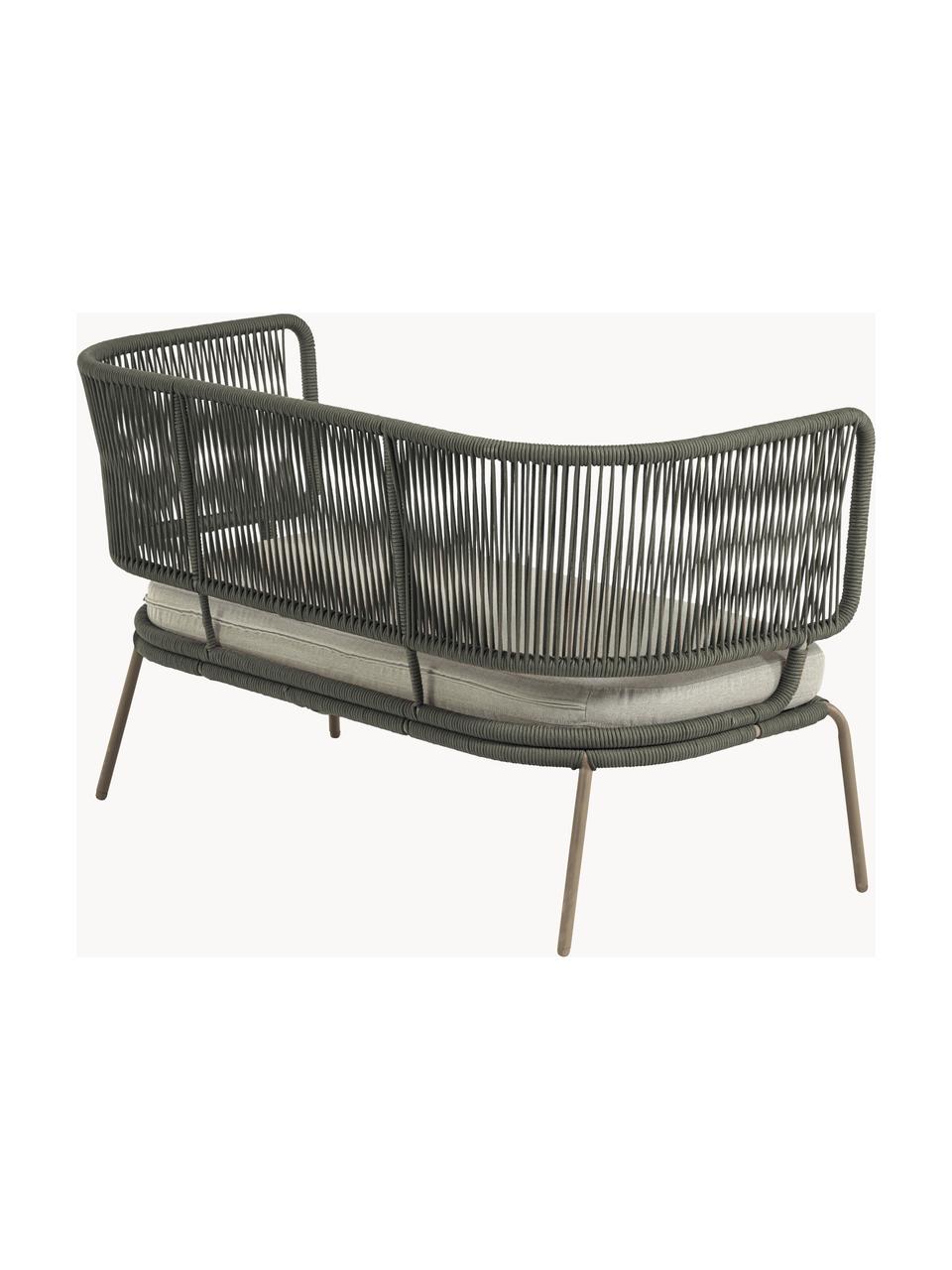 Sofa ogrodowa z plecionym sznurkiem Nadin (2-osobowa), Stelaż: metal ocynkowany i lakier, Tapicerka: poliester, Jasnobeżowa tkanina, oliwkowy zielony, S 135 x G 65 cm