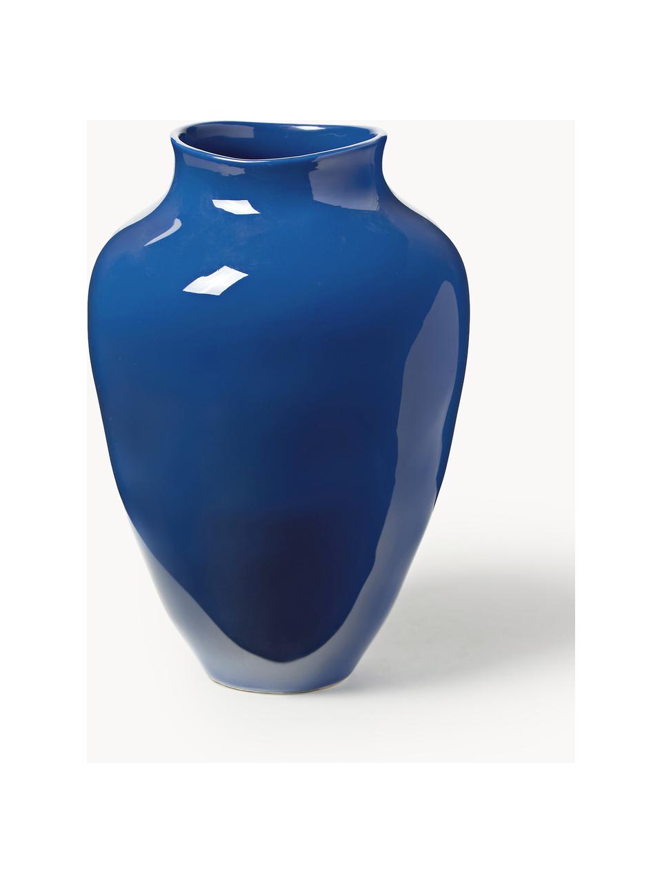 Handgefertigte Vase Latona, H 30 cm, Steinzeug, Royalblau, glänzend, Ø 21 x H 30 cm