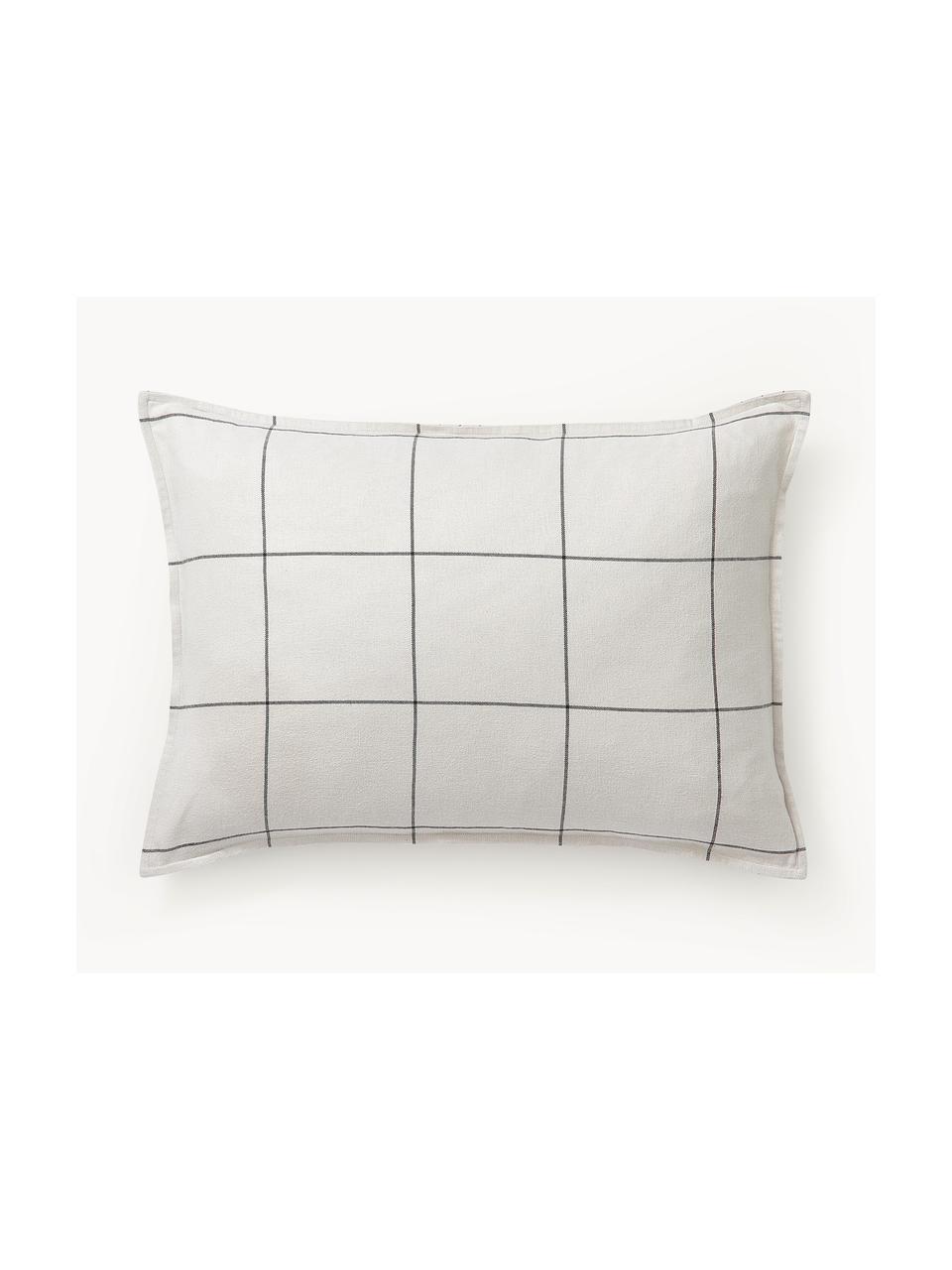 Taie d'oreiller réversible en flanelle de coton à carreaux Noelle, Blanc cassé, gris, larg. 50 x long. 70 cm