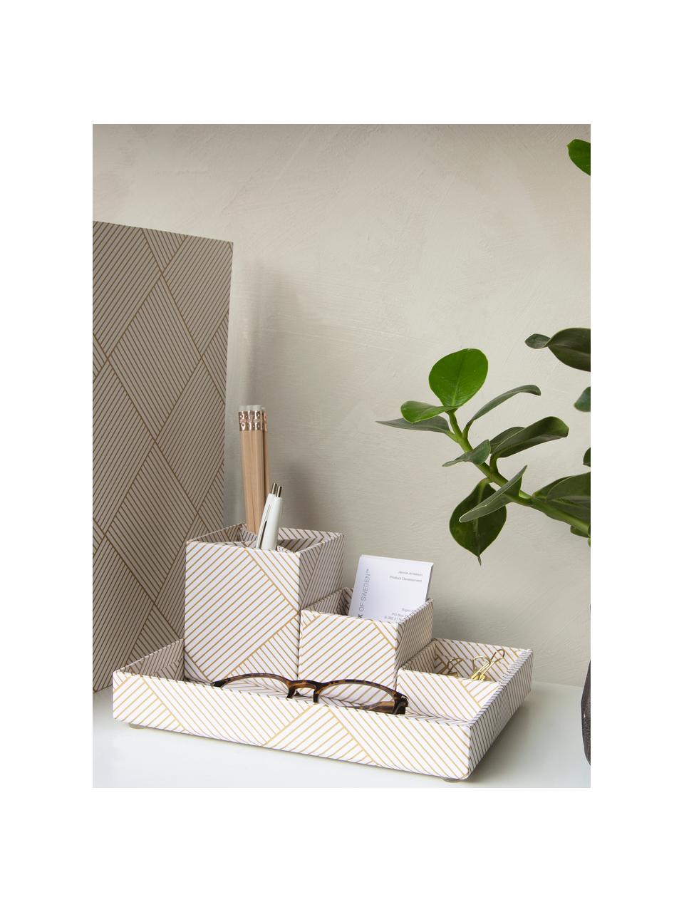 Büro-Organizer-Set Lena, 4-tlg., Fester, laminierter Karton, Goldfarben, Weiß, Set mit verschiedenen Größen