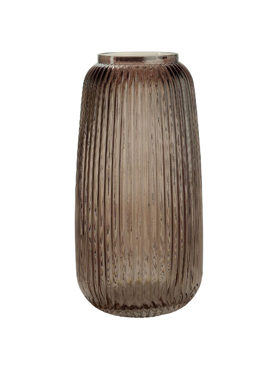 Glas-Vase Alessia mit Rillenstruktur, Glas, Braun, Ø 13 x H 25 cm