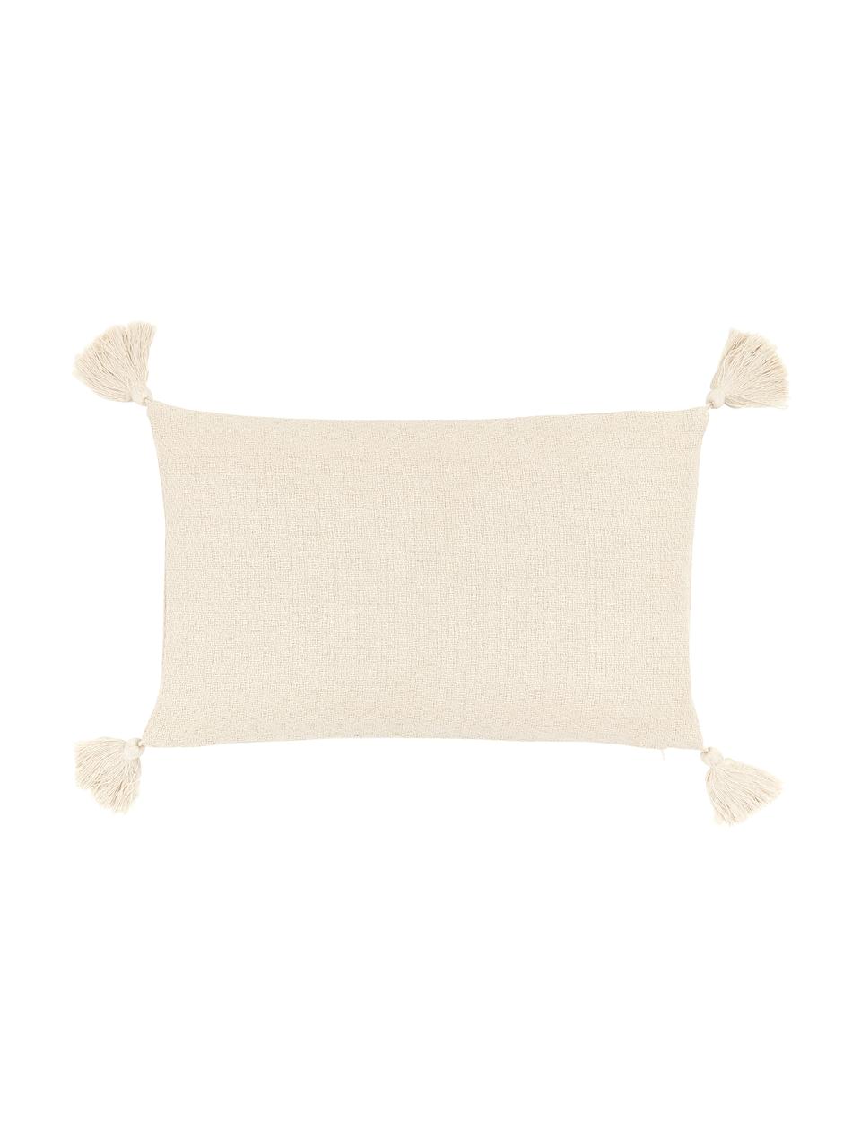 Kissenhülle Lori in Beige mit dekorativen Quasten, 100% Baumwolle, Beige, B 30 x L 50 cm