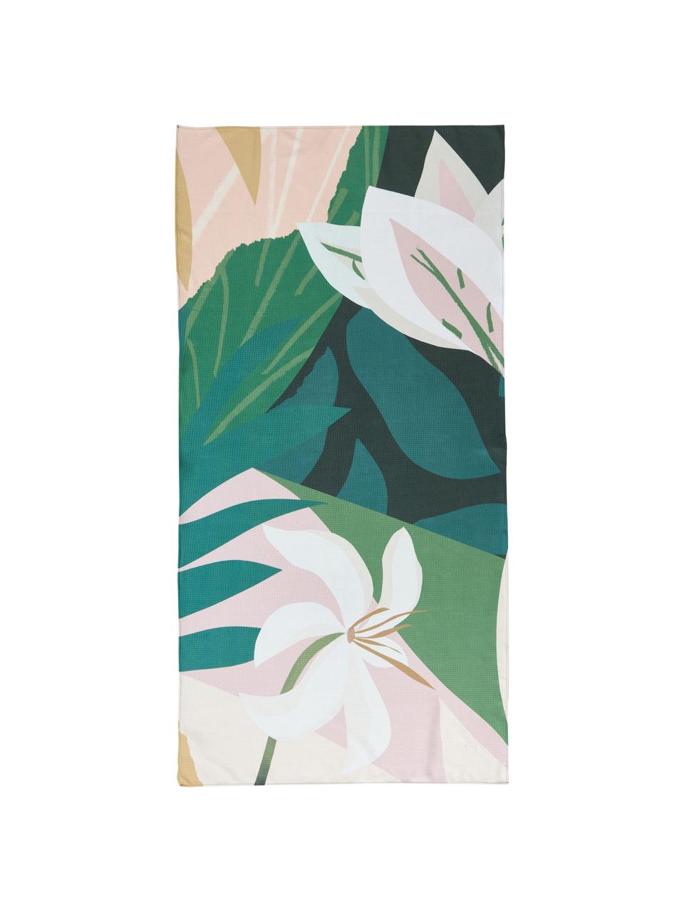 Tenká plážová osuška s tropickým vzorom Retreat Towels, Zelené a ružové odtiene, Š 90 x D 180 cm