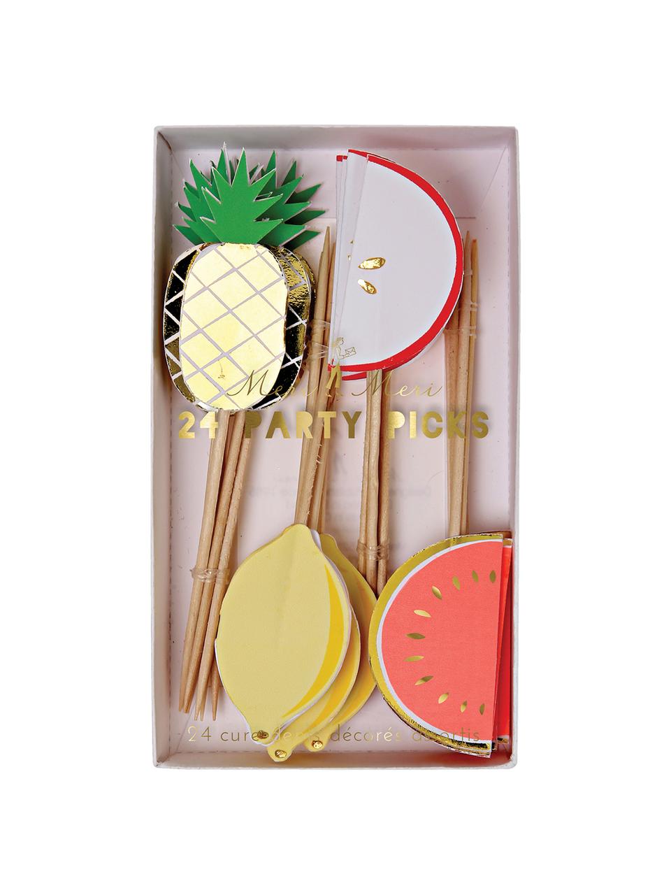 Partyspiesse Fruit Party, 24er-Set, Papier, Holz, Mehrfarbig, 2 x 11 cm