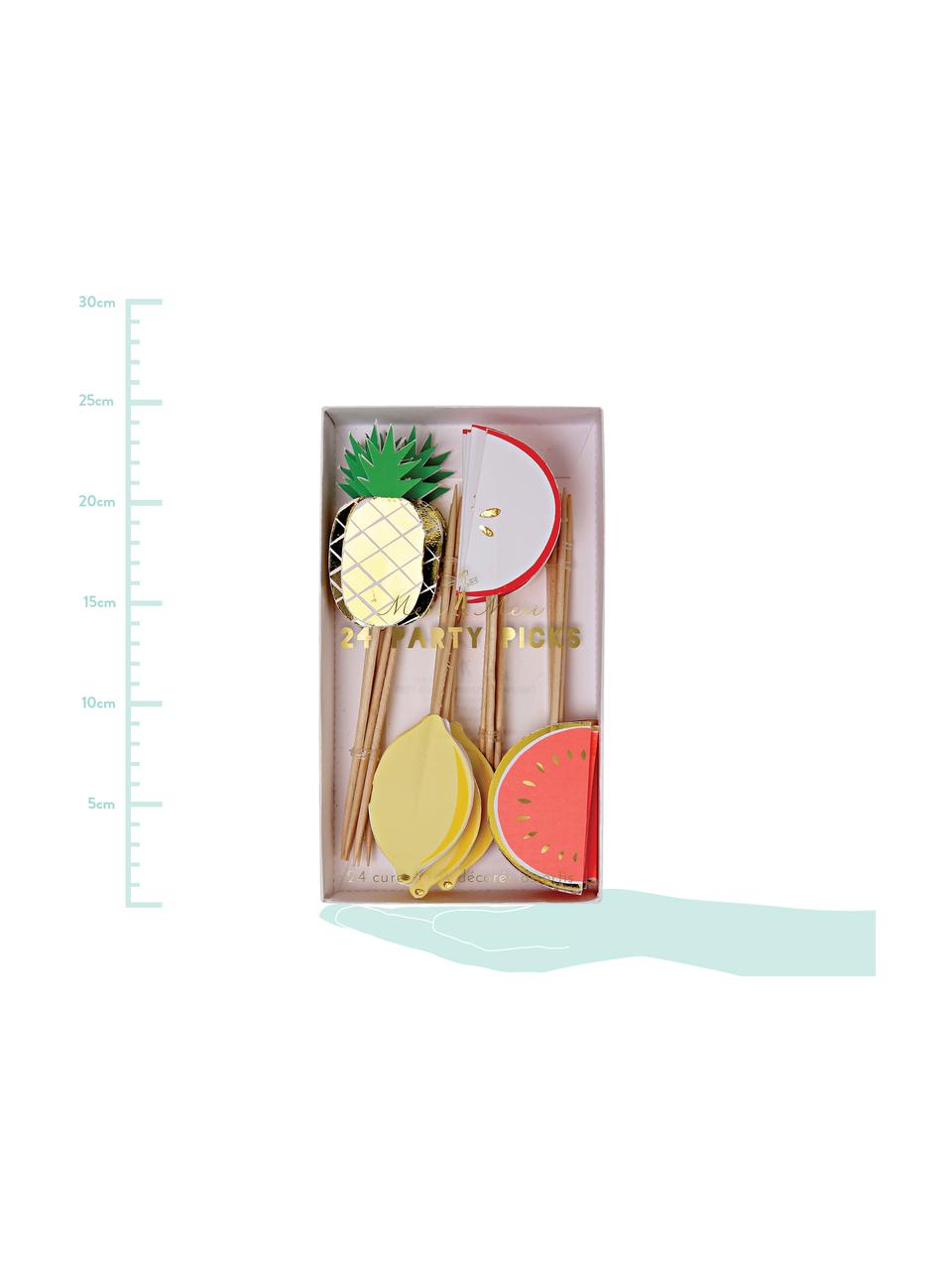 Partyspiesse Fruit Party, 24er-Set, Papier, Holz, Mehrfarbig, 2 x 11 cm