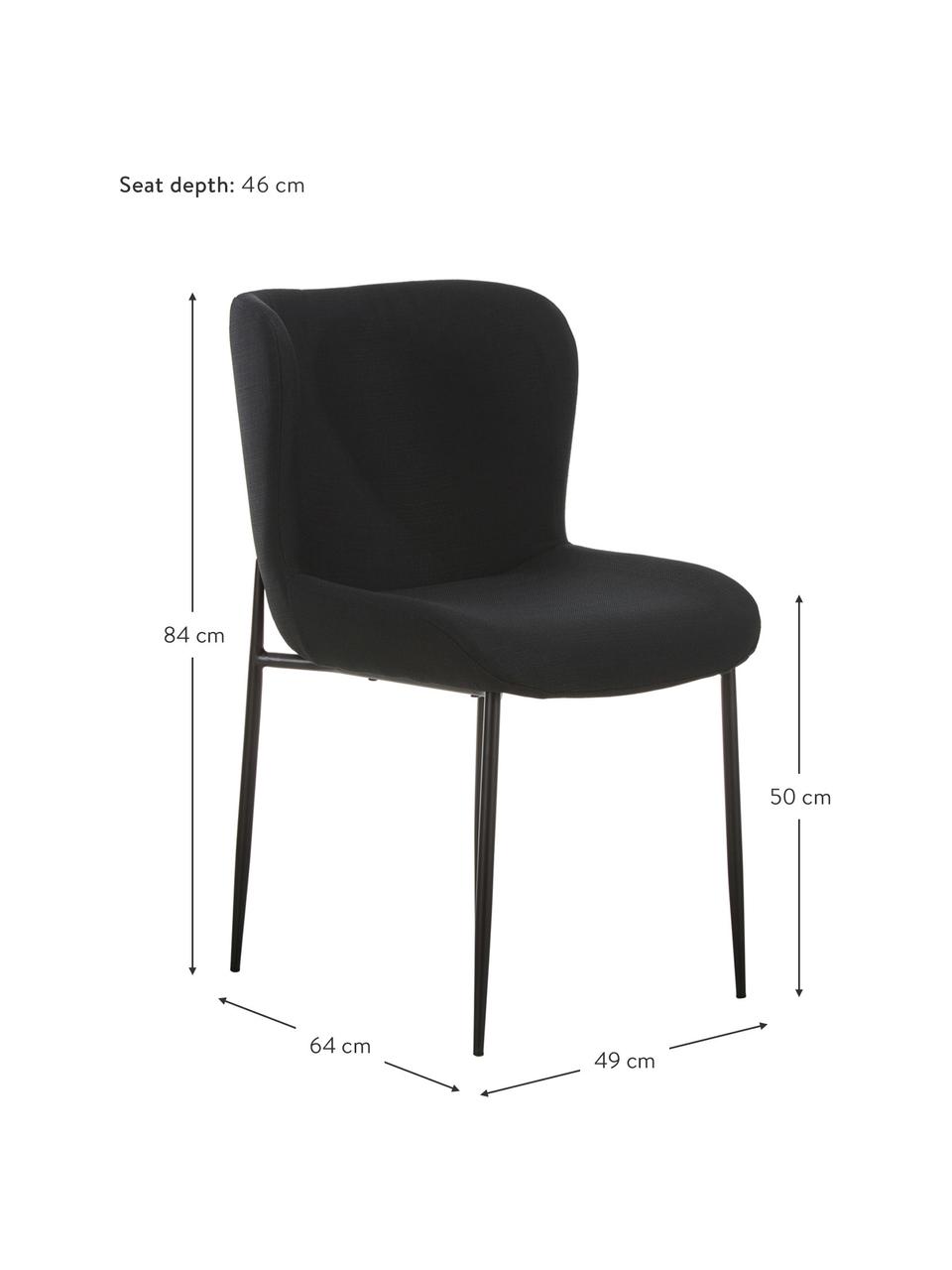 Gestoffeerde stoel Tess in zwart, Bekleding: polyester, Poten: metaal, gepoedercoat, Geweven stof zwart, B 49 x D 64 cm