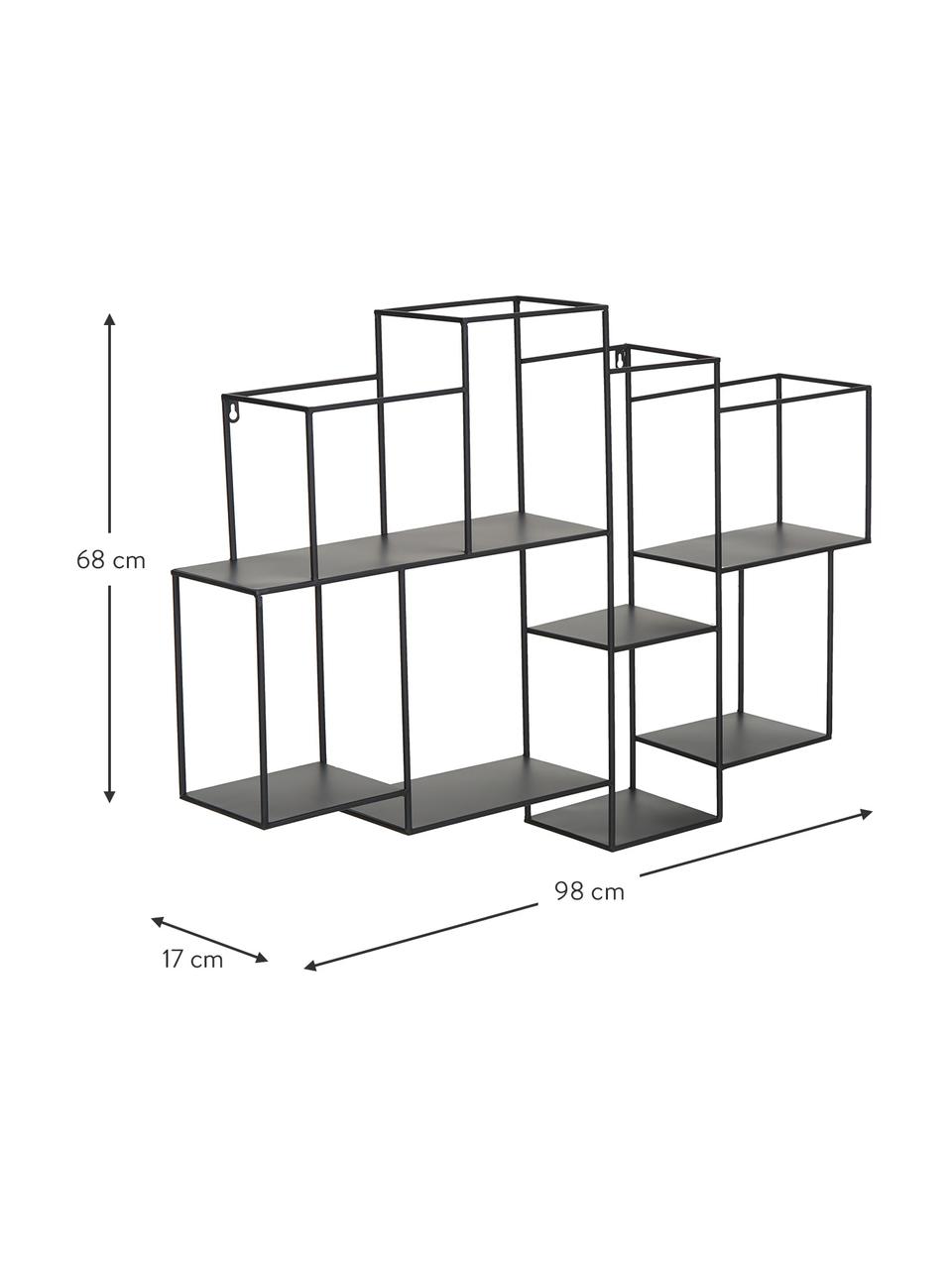 Metalen wandrek Parnke met 8 vakken, Gepoedercoat metaal, Zwart, 98 x 68 cm