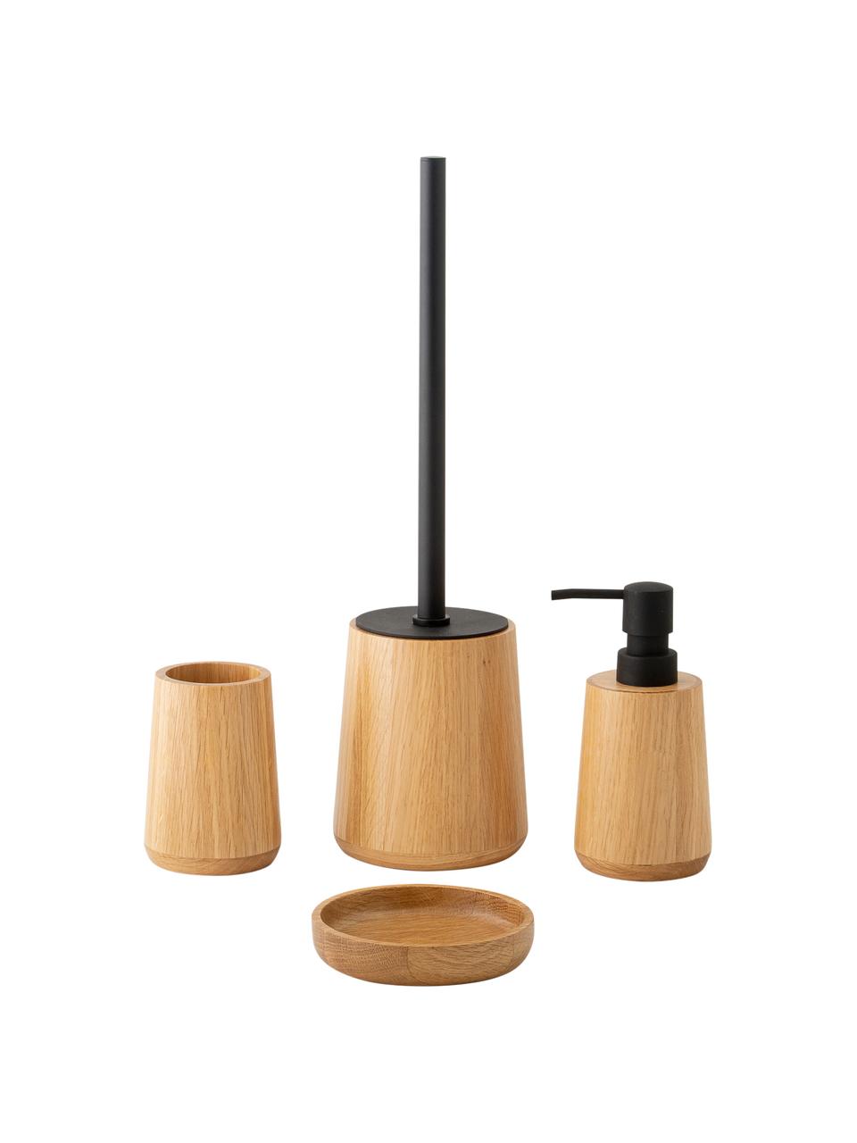 Scopino bagno Battersea, Contenitore: legno di quercia, Manico: metallo, Legno di quercia, nero, Ø 11 cm